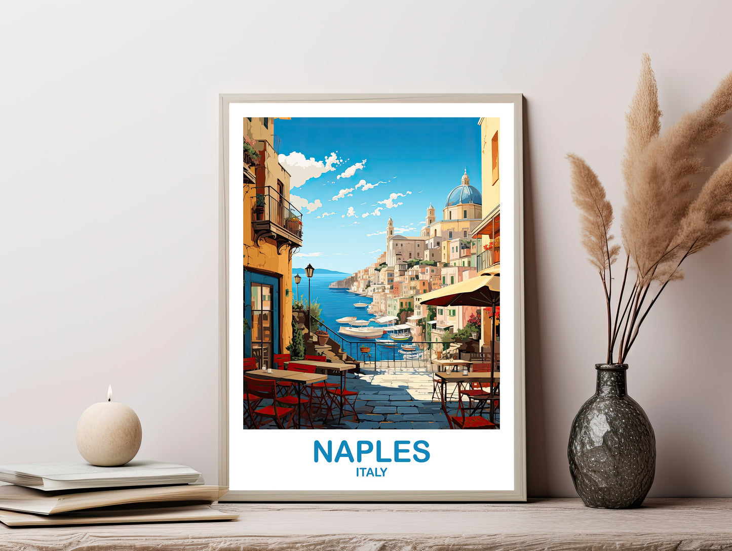Naples Italy Travel Art Poster, Digital Naples Travel Art, Italy, Printable Naples Travel Wall Art, Italy Travel Art | DT2EU_ITNA2