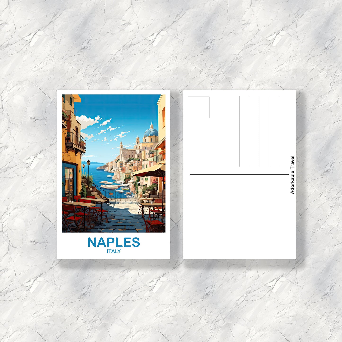 Naples Italy Travel Postcard, Naples Travel Art, Italy Poster, Naples Travel Postcard Art, Italy Travel Postcard Art | T2EU_ITNA2_P