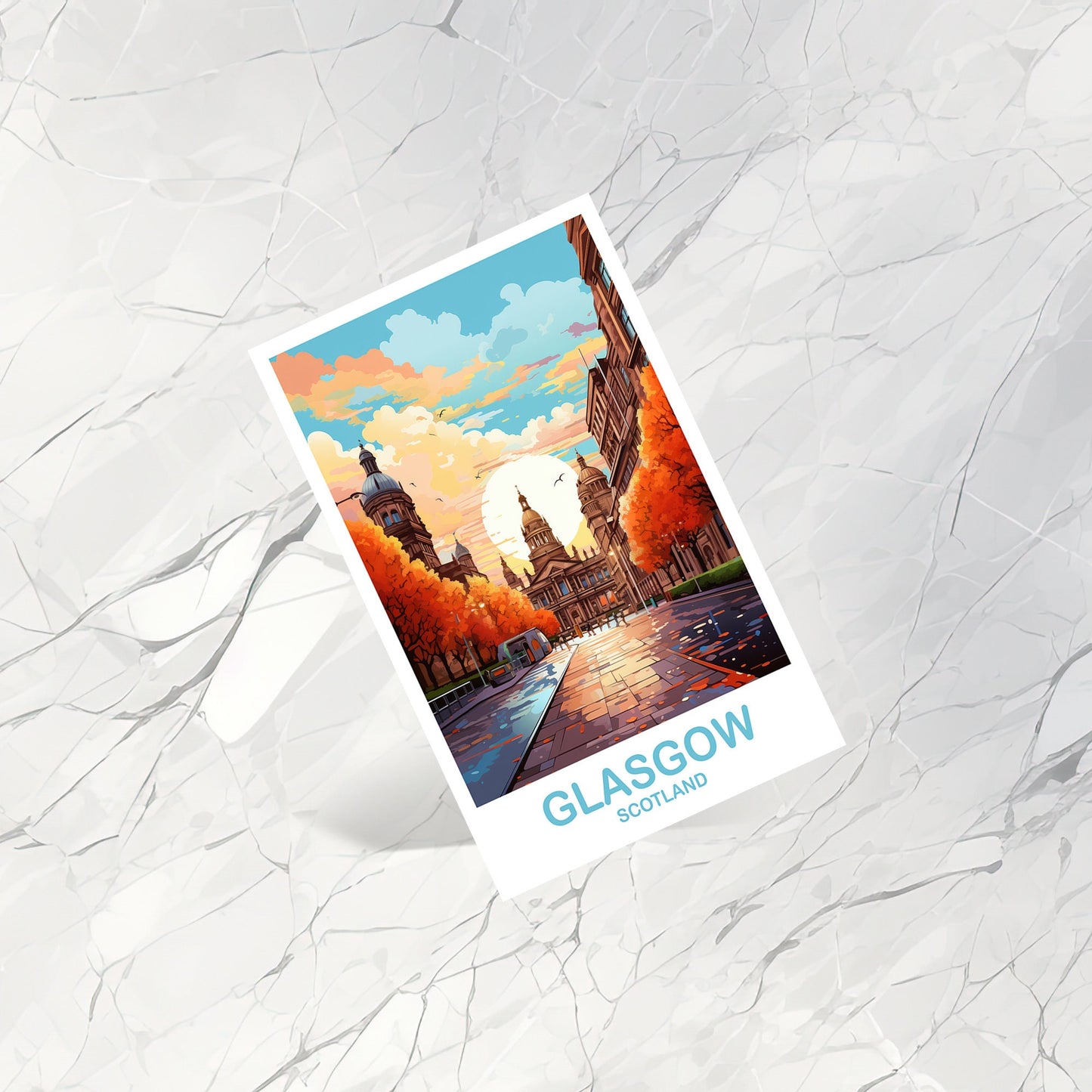 Glasgow Travel Postcard, Glasgow Travel Art, Scotland Postcard, Glasgow Scotland Travel Postcard Art, Travel Postcard | T2EU_SCGL2_P
