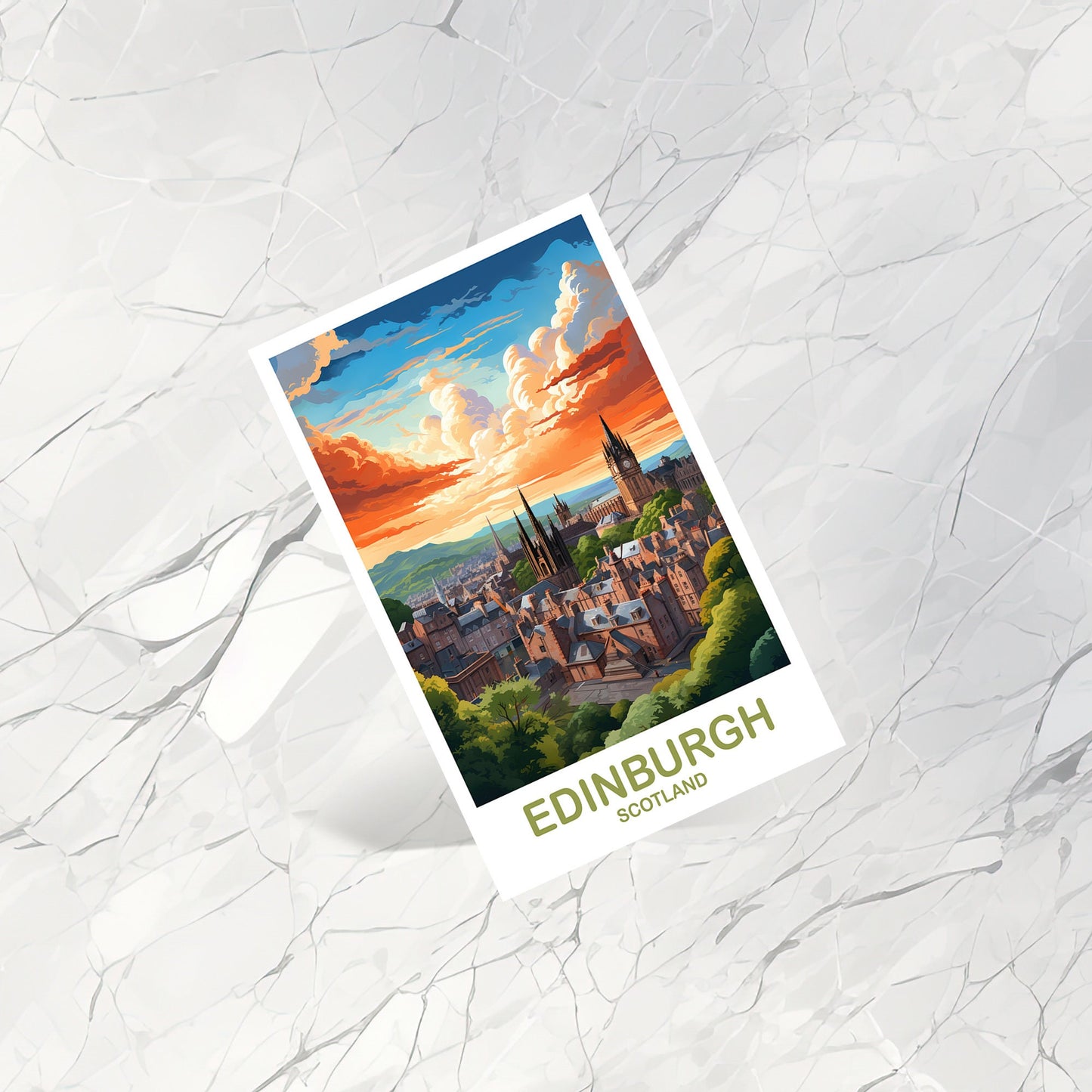 Edinburgh Travel Postcard, Edinburgh Travel Art, Scotland Postcard, Edinburgh Scotland Travel Postcard Art, Travel Postcard | T2EU_SCED1_P