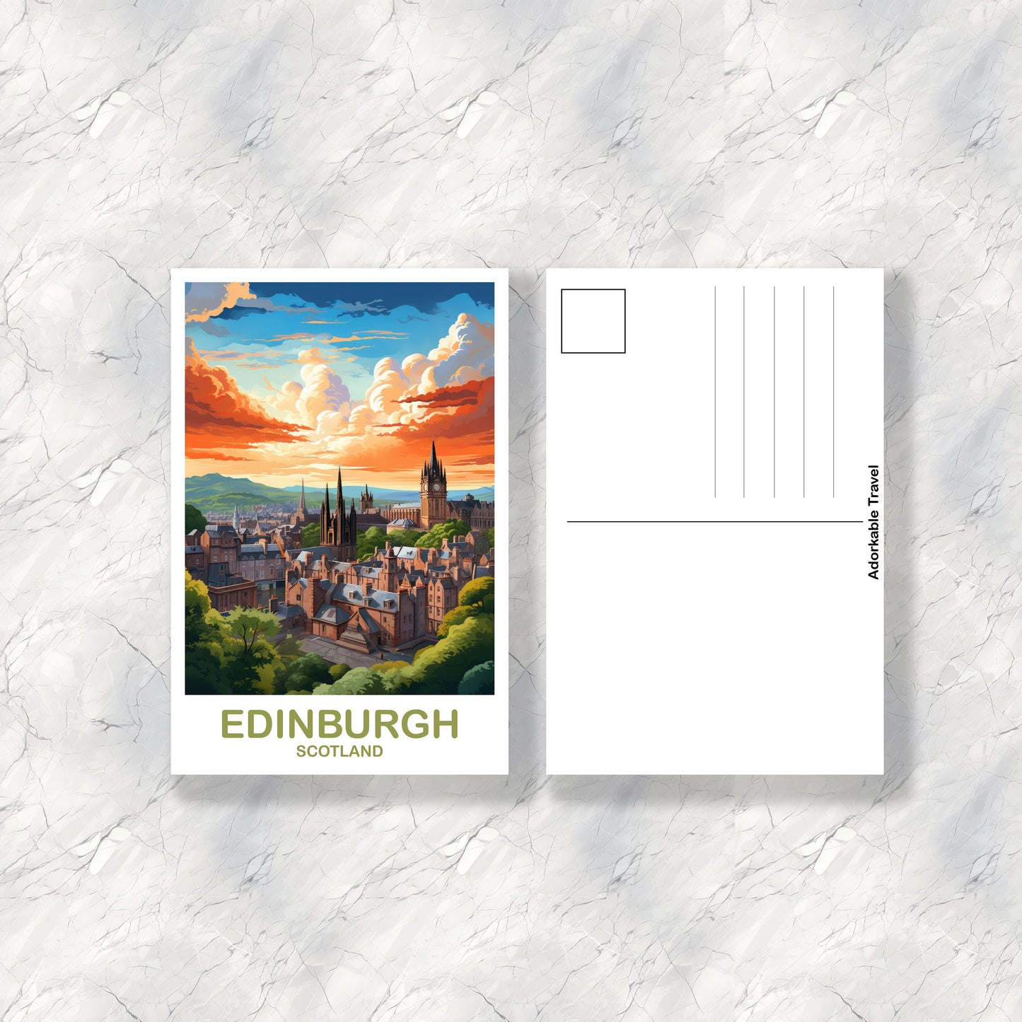 Edinburgh Travel Postcard, Edinburgh Travel Art, Scotland Postcard, Edinburgh Scotland Travel Postcard Art, Travel Postcard | T2EU_SCED1_P