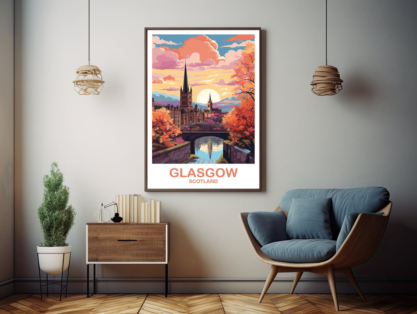Glasgow Travel Poster Art, Glasgow Travel Art, Scotland Wall Art, Glasgow Scotland Travel Poster Art, Travel Wall Art | T2EU_SCGL1