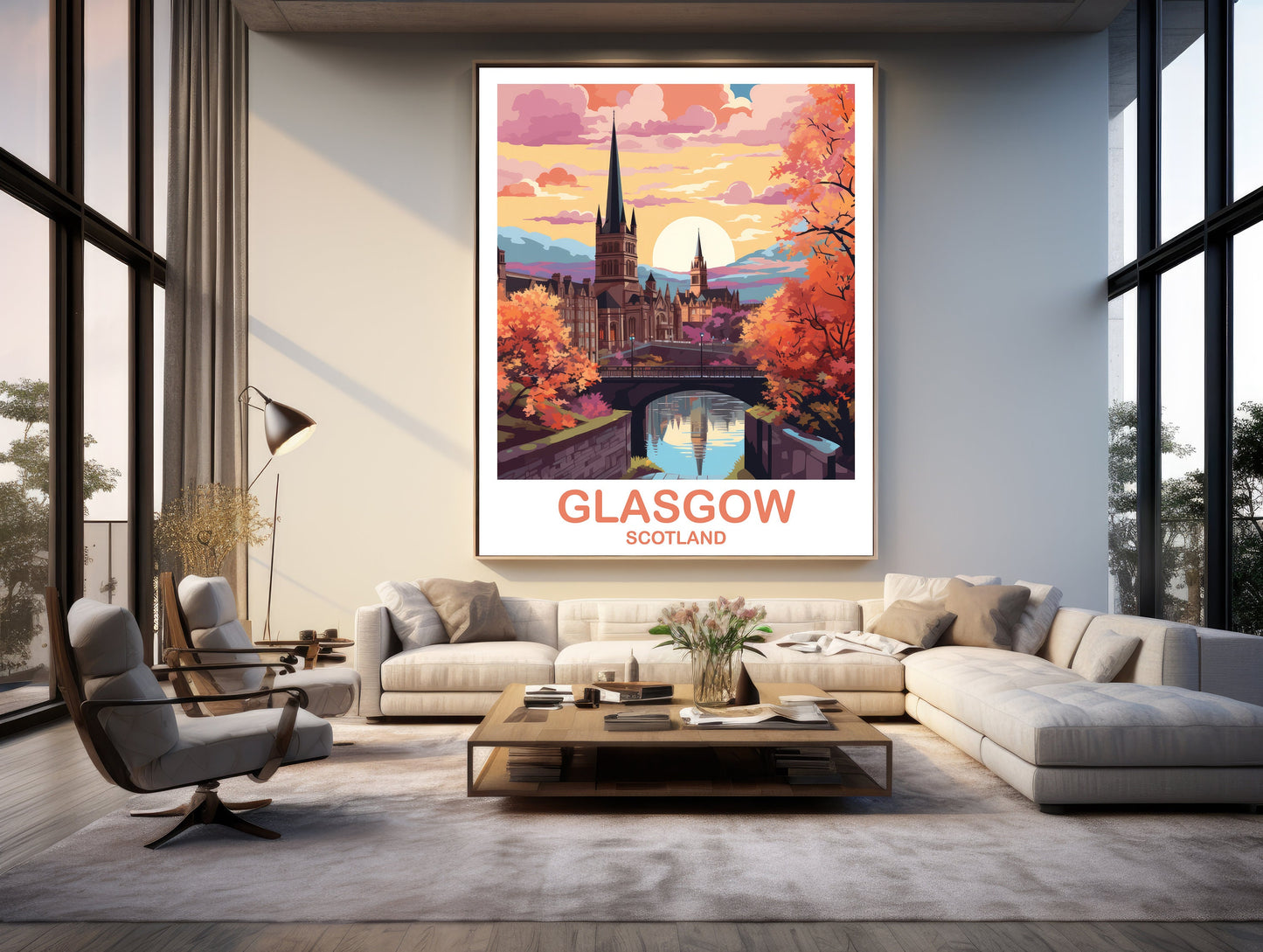 Glasgow Travel Poster Art, Glasgow Travel Art, Scotland Wall Art, Glasgow Scotland Travel Poster Art, Travel Wall Art | T2EU_SCGL1