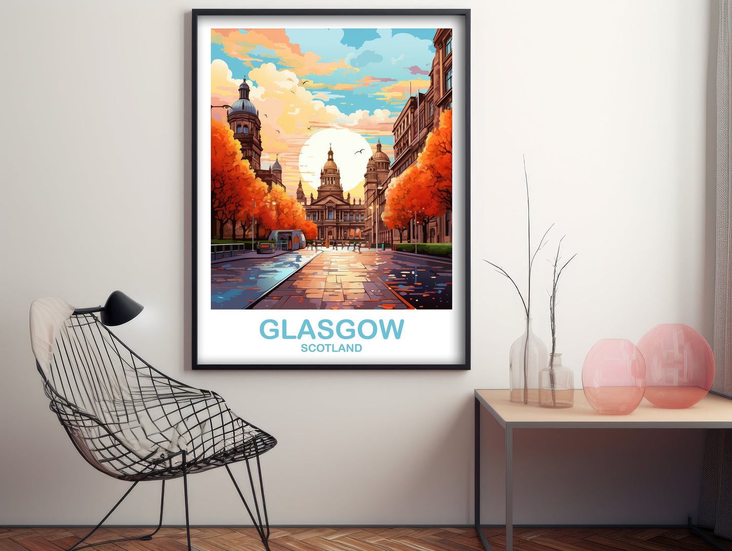Glasgow Travel Poster Art, Glasgow Travel Art, Scotland Wall Art, Glasgow Scotland Travel Poster Art, Travel Wall Art | T2EU_SCGL2