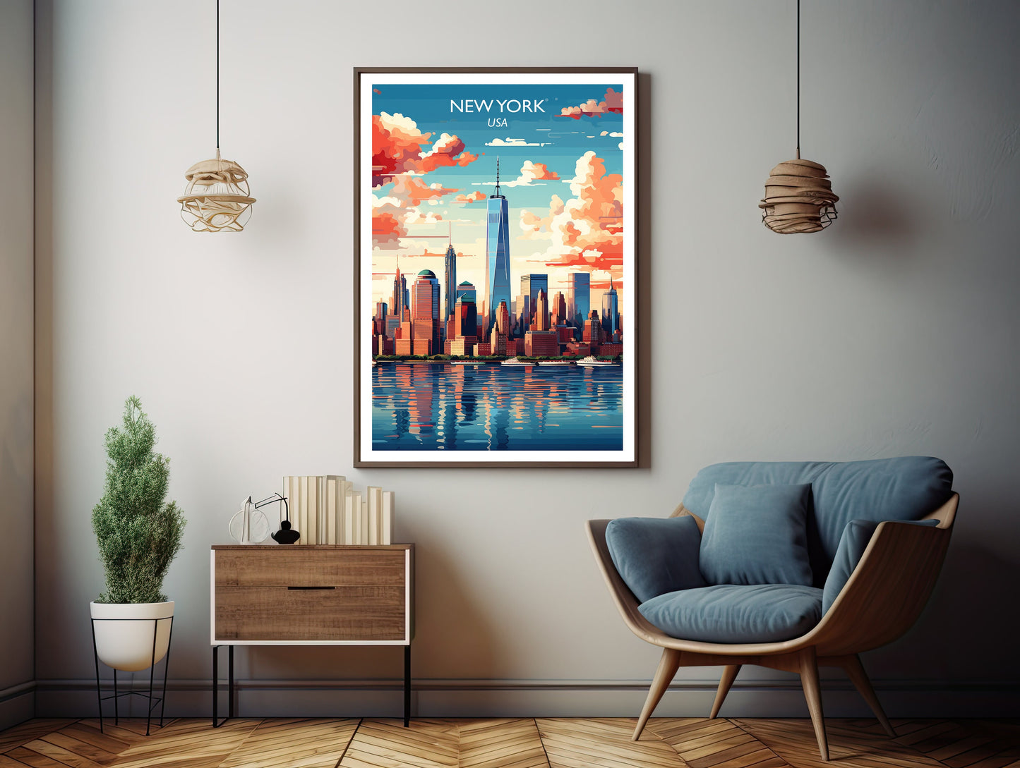 New York Travel Print, Manhattan Skyline, New York Wall Art, Big Apple Poster, City Skyline Sunset Wall New York Skyline | T1NA_NYNY1