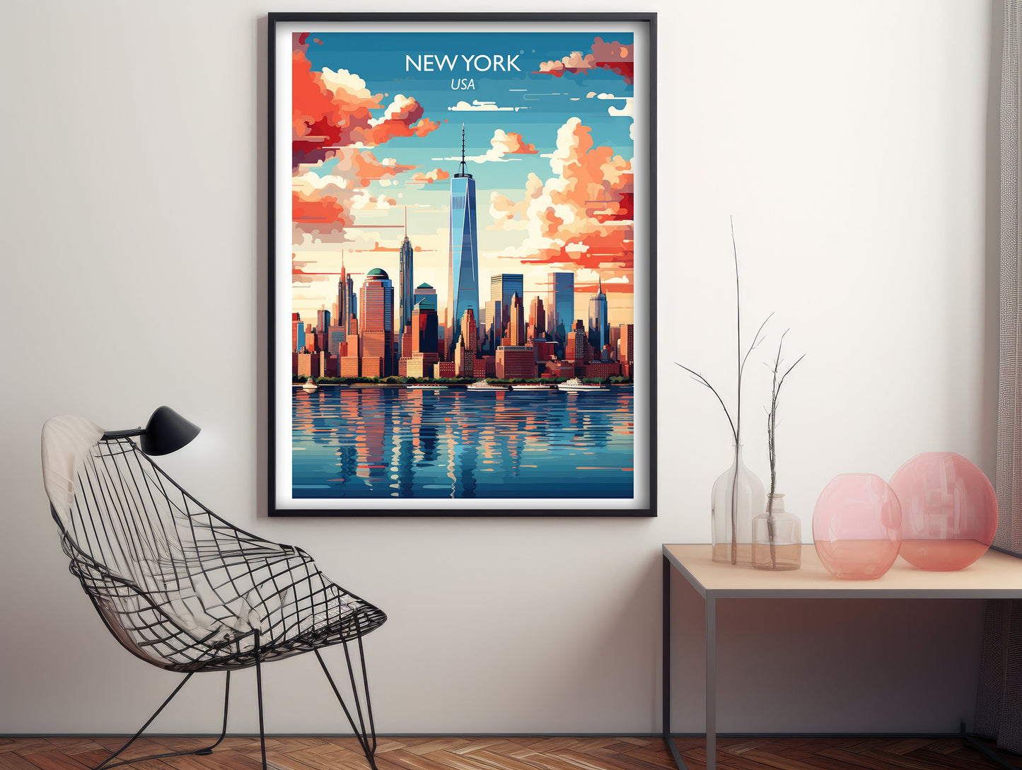New York Travel Print, Manhattan Skyline, New York Wall Art, Big Apple Poster, City Skyline Sunset Wall New York Skyline | T1NA_NYNY1
