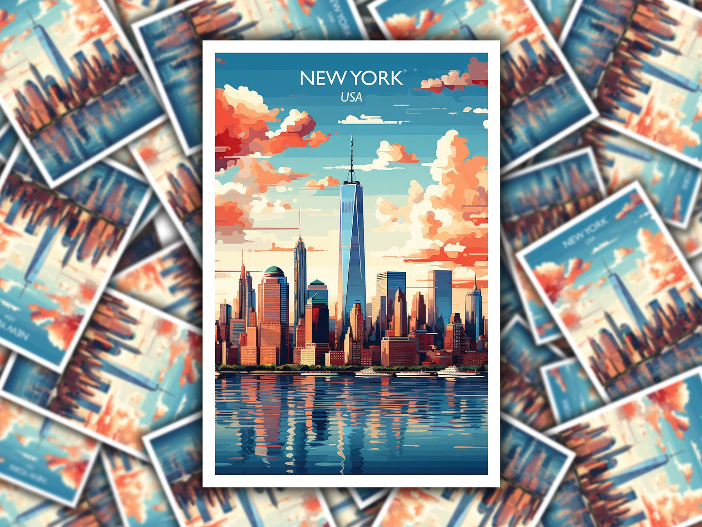 New York Travel Sticker, Manhattan Skyline, New York Art, Big Apple Sticker, City Skyline Sunset Art, Luggage Sticker | T1NA_NYNY1_S