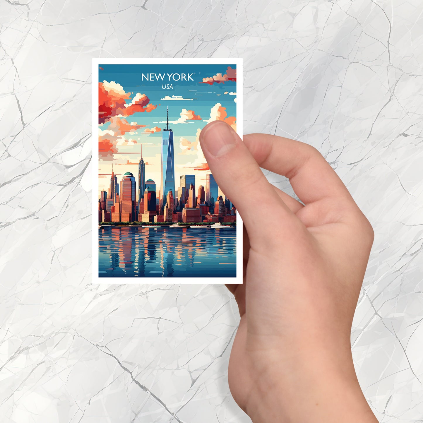 New York Travel Sticker, Manhattan Skyline, New York Art, Big Apple Sticker, City Skyline Sunset Art, Luggage Sticker | T1NA_NYNY1_S