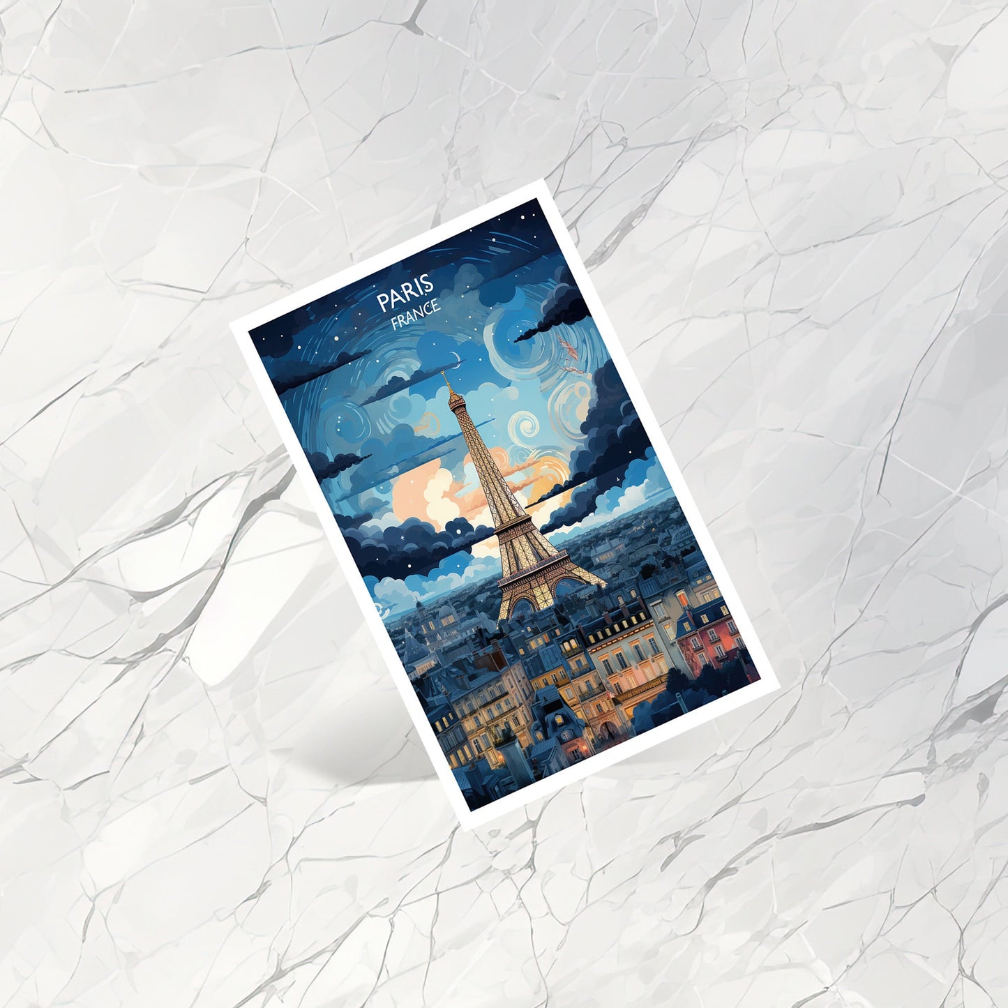 Paris Travel Postard, Paris Skyline, Paris Postcard, Paris France Art Print, Eiffel Tower Postcard, City Skyline Sunset | T1EU_FRPA1_P