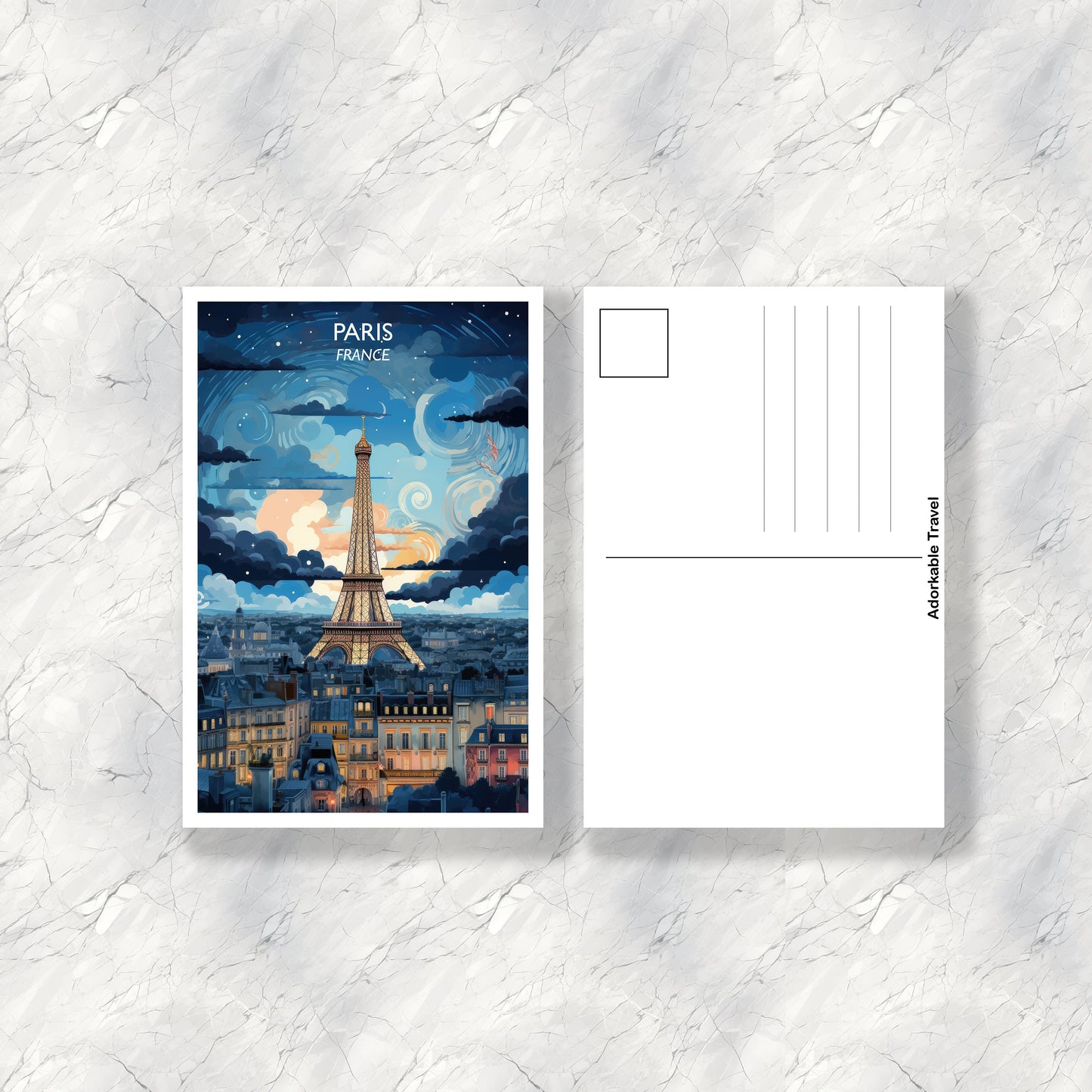 Paris Travel Postard, Paris Skyline, Paris Postcard, Paris France Art Print, Eiffel Tower Postcard, City Skyline Sunset | T1EU_FRPA1_P