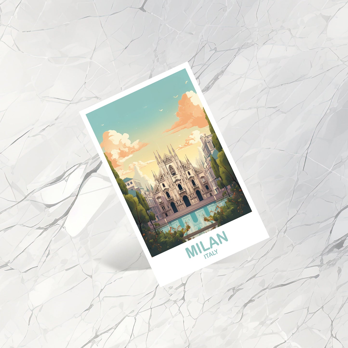 Milan Italy Travel Postcard, Milan Travel Art, Italy Postcard, Milan Travel Postcard Art, Italy Travel Postcard Art | T2EU_ITMI1_P