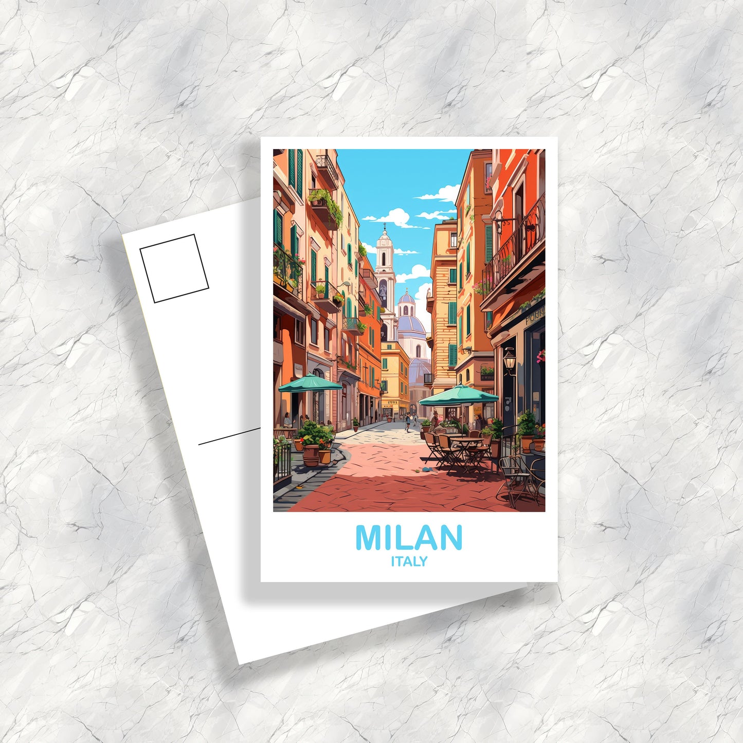 Milan Italy Travel Postcard, Milan Travel Art, Italy Postcard, Milan Travel Postcard Art, Italy Travel Postcard Art | T2EU_ITMI2_P