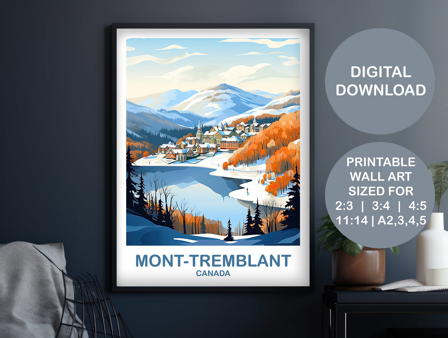 Mont-Tremblant Travel Art, Digital Quebec Travel Wall Art , Printable Mont-Tremblant Wall Art, Canada Travel Art, Travel Art | DT2NA_QUMT1