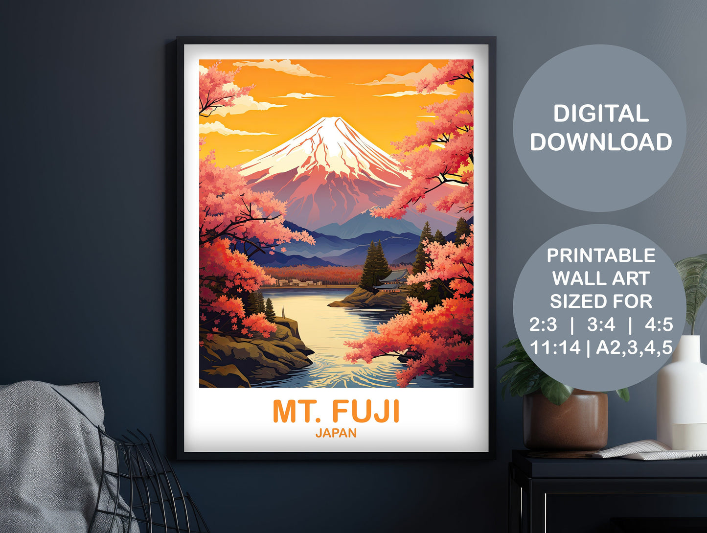 Mt.Fuji Travel Art, Digital Japan Wall Art, Printable Travel Wall Art, Landscape Travel Wall Art, Japan Travel | DT2AS_JAHO4