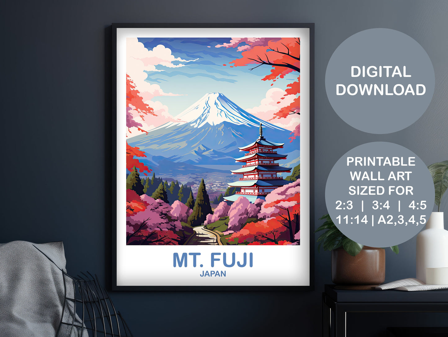 Mt.Fuji Travel Art, Digital Japan Wall Art, Printable Travel Wall Art, Landscape Travel Wall Art, Japan Travel | DT2AS_JAHO5