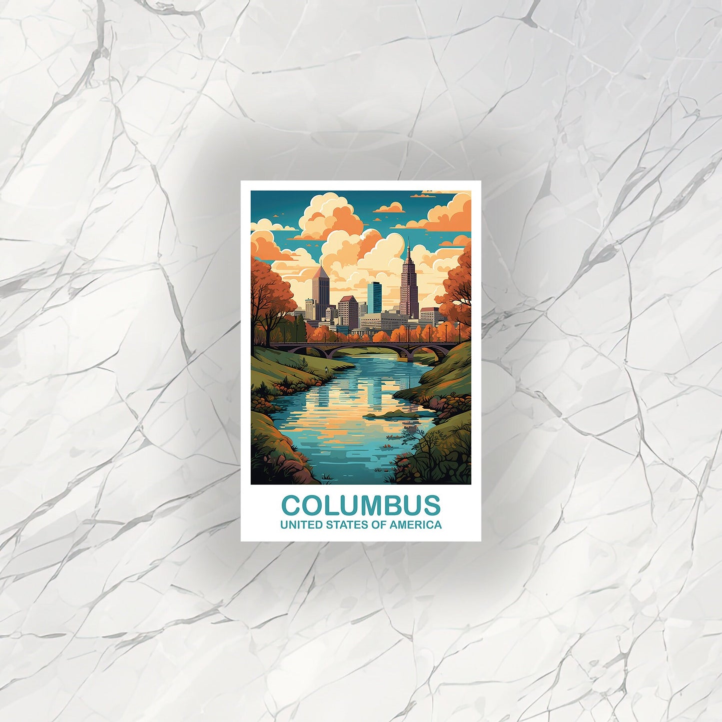 Columbus Ohio Travel Sticker, Columbus Travel Art Sticker, Ohio Art Sticker, City Skyline Art Sticker, USA Art Sticker | T2NA_OHCO1_S