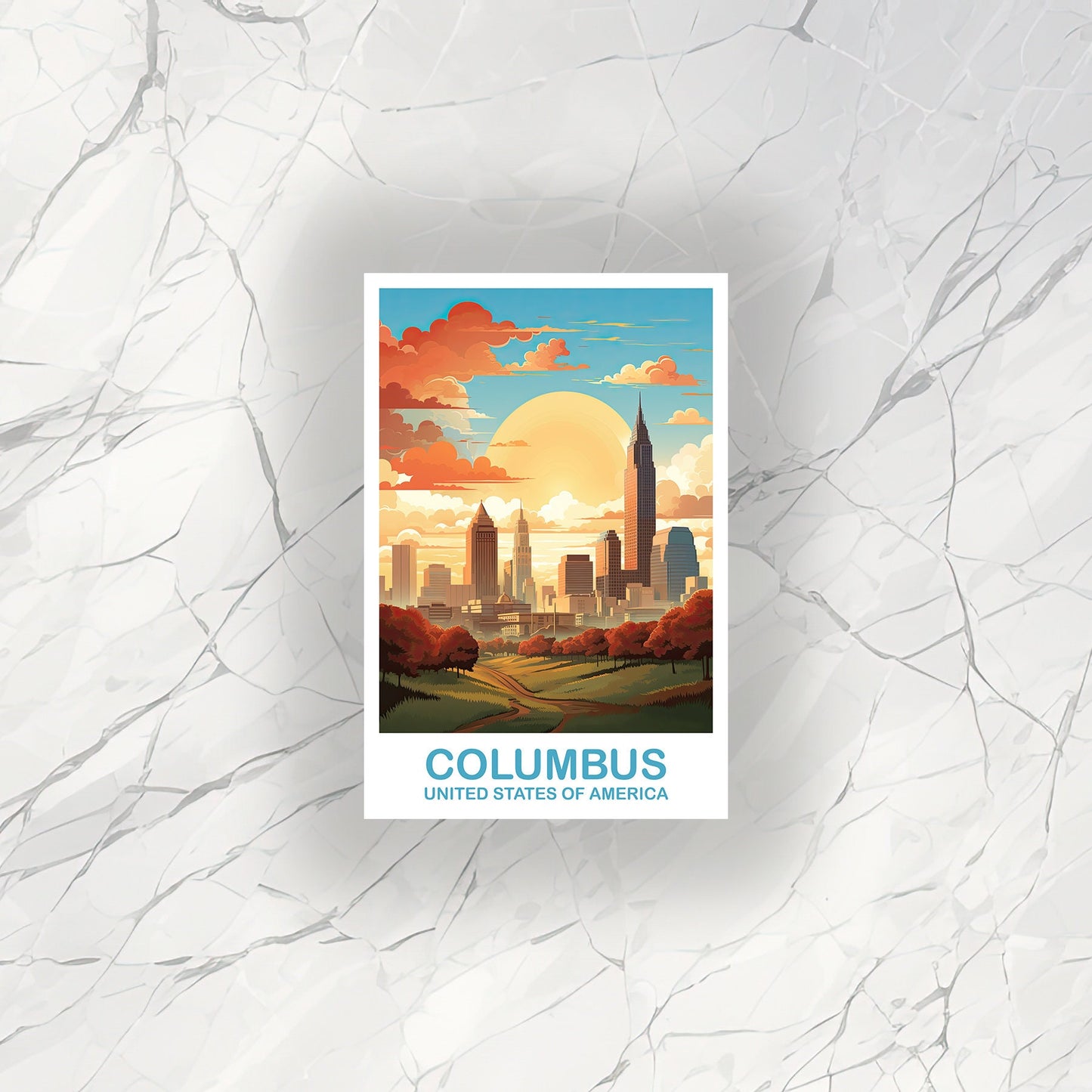 Columbus Ohio Travel Sticker, Columbus Travel Art Sticker, Ohio Art Sticker, City Skyline Art Sticker, USA Art Sticker | T2NA_OHCO2_S