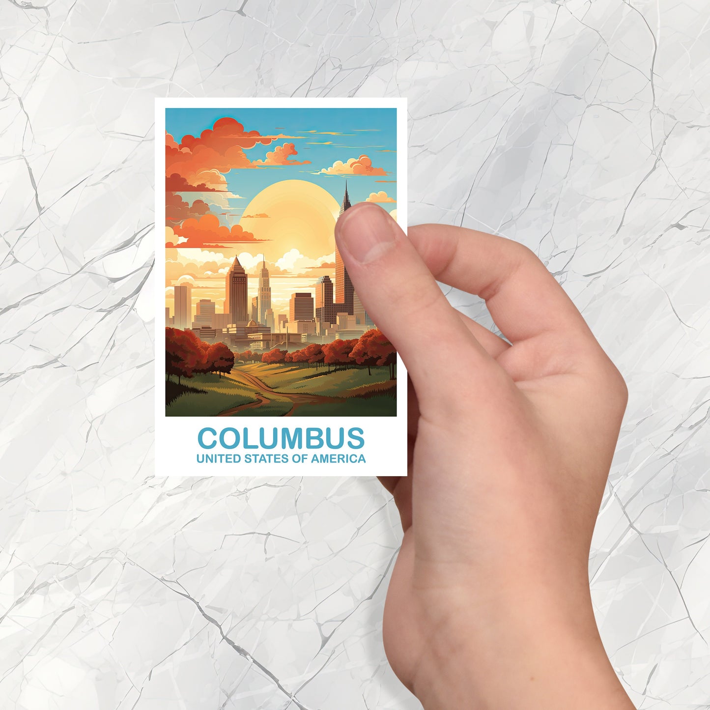 Columbus Ohio Travel Sticker, Columbus Travel Art Sticker, Ohio Art Sticker, City Skyline Art Sticker, USA Art Sticker | T2NA_OHCO2_S
