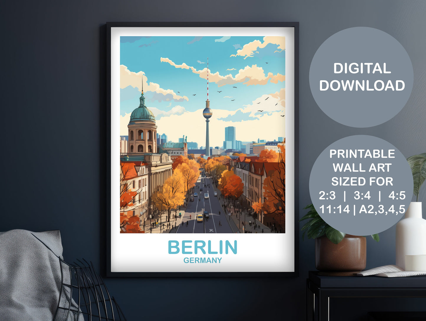 Berlin Germany Travel Art, Printable Berlin Wall Art, Germany Wall Art, Berlin Travel Art, Digital Travel, Travel Wall Art | DT2EU_GEBE1