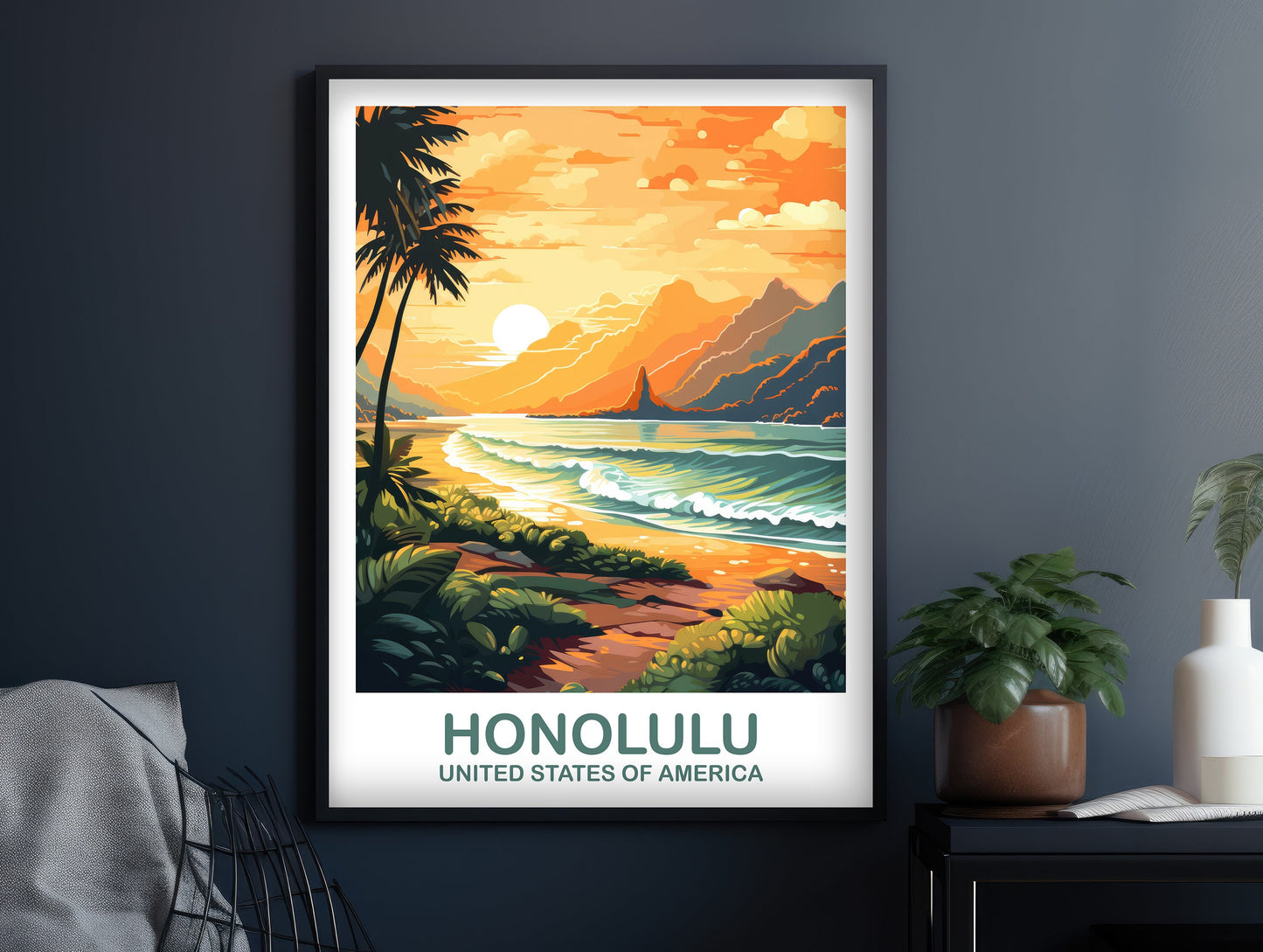 Honolulu Travel Wall Art, Hawaii Travel Wall Art, Honolulu Wall Art Poster, City Skyline Wall Art, USA Travel Wall Art | T2NA_HAHO2