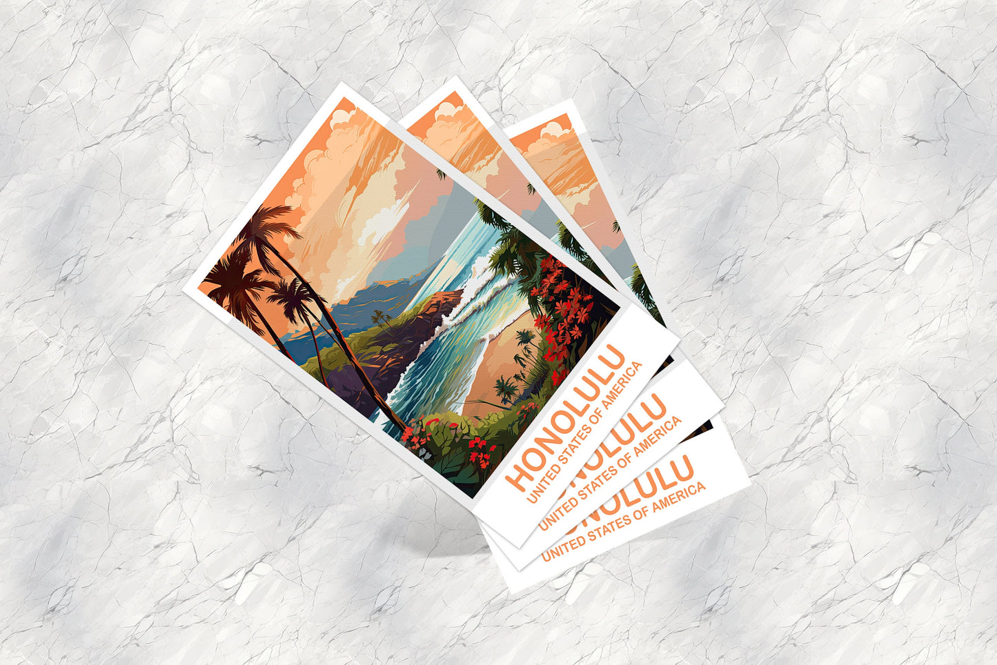 Honolulu Travel Postcard Art, Hawaii Travel Postcard Art, Honolulu Wall Art Postcard, City Skyline Art, USA Travel Postcard | T2NA_HAHO1_P
