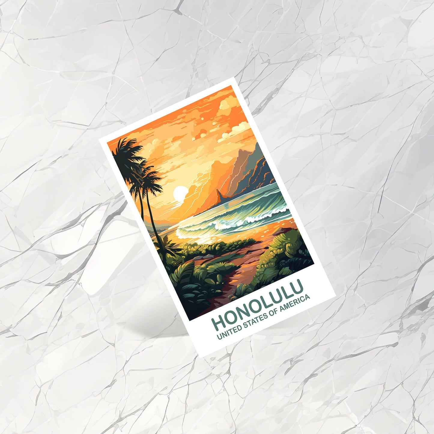 Honolulu Travel Postcard Art, Hawaii Travel Postcard Art, Honolulu Wall Art Postcard, City Skyline Art, USA Travel Postcard | T2NA_HAHO2_P