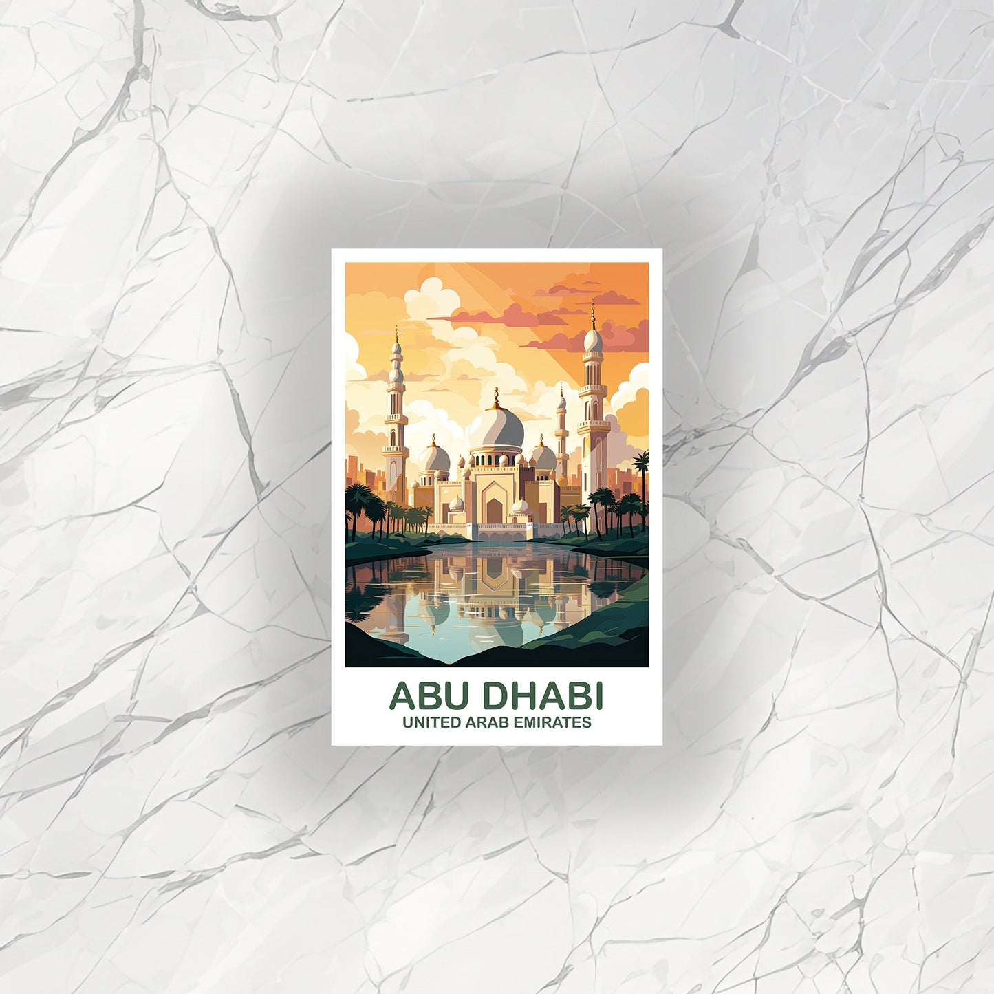 Abu Dhabi Travel Art Sticker, Abu Dubai Art Sticker, City Skyline Sticker Art, Vibrant Sunset, Travel Art Sticker | T2AS_UAEAD1_S