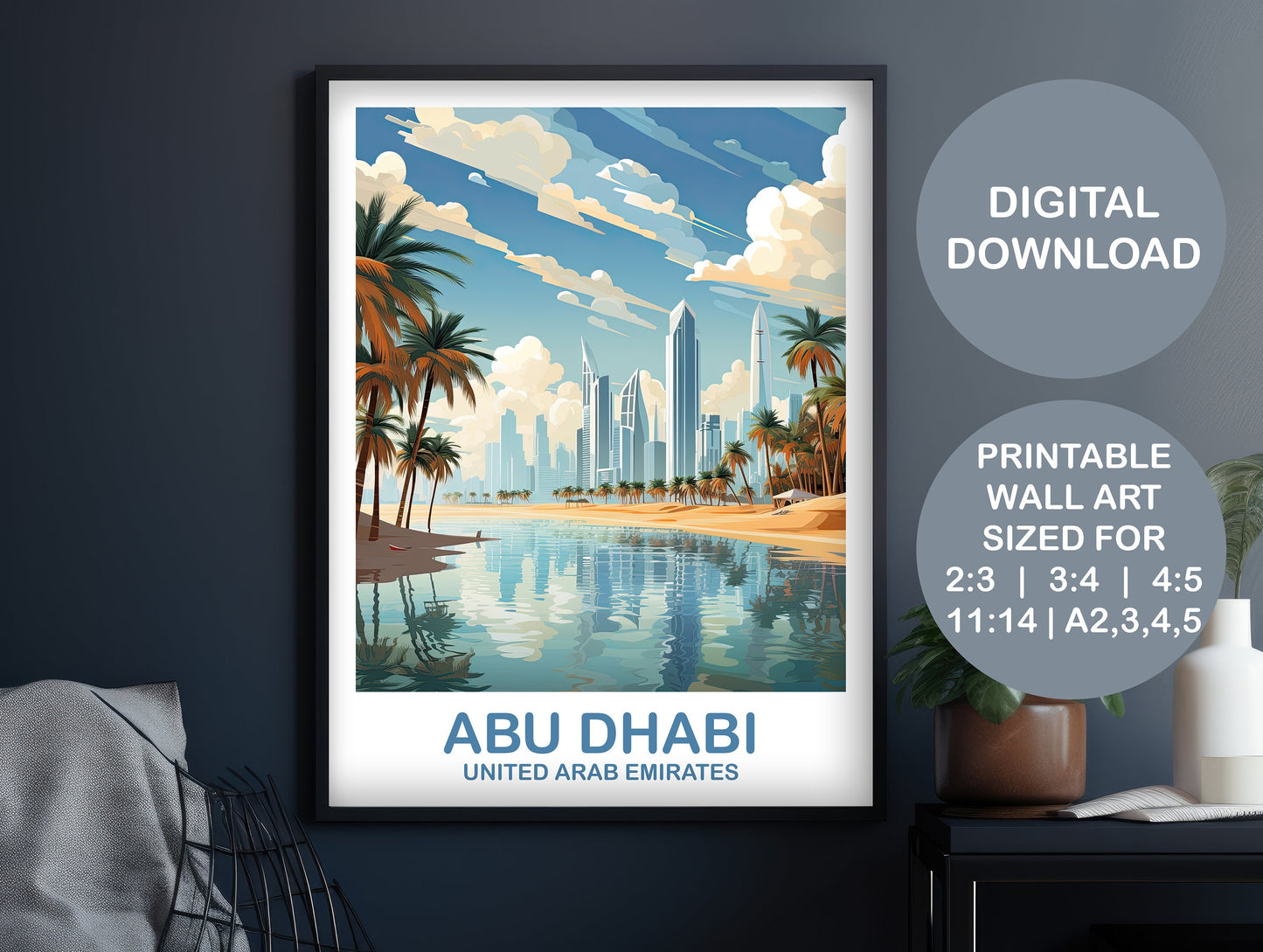 Abu Dhabi Travel Wall Art, Digital Abu Dubai Travel Art, Art, City Skyline Wall Art, Vibrant Sunset, Digital Travel Wall Art | DT2AS_UAEAD2