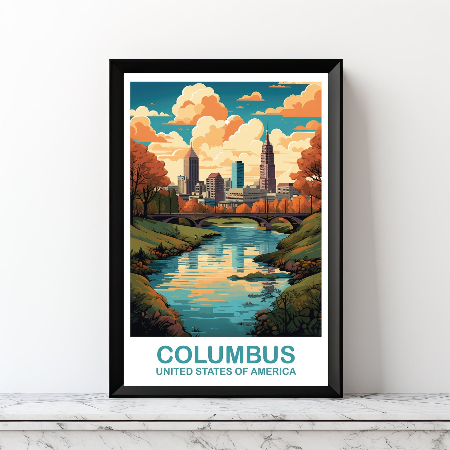 Columbus Ohio Travel Print, Digital Columbus Travel Wall Art, Printable Ohio Wall Art, City Skyline Wall Art, USA Wall Art | DT2NA_OHCO1