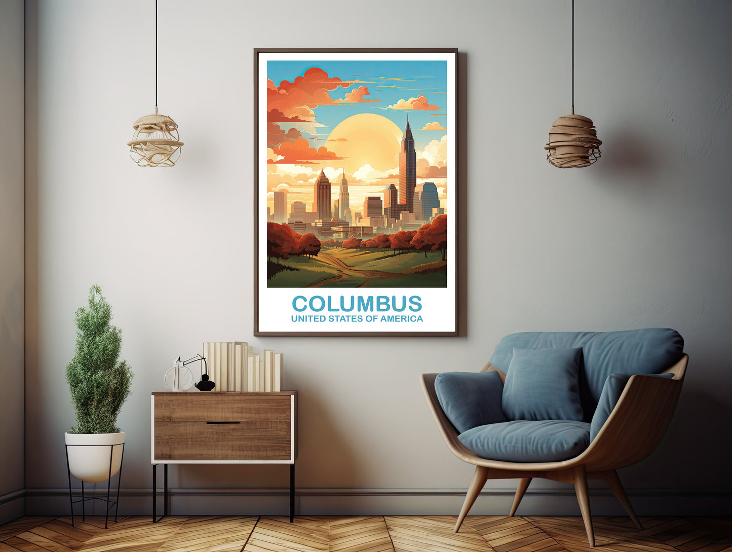 Columbus Ohio Travel Print, Digital Columbus Travel Wall Art, Printable Ohio Wall Art, City Skyline Wall Art, USA Wall Art | DT2NA_OHCO2