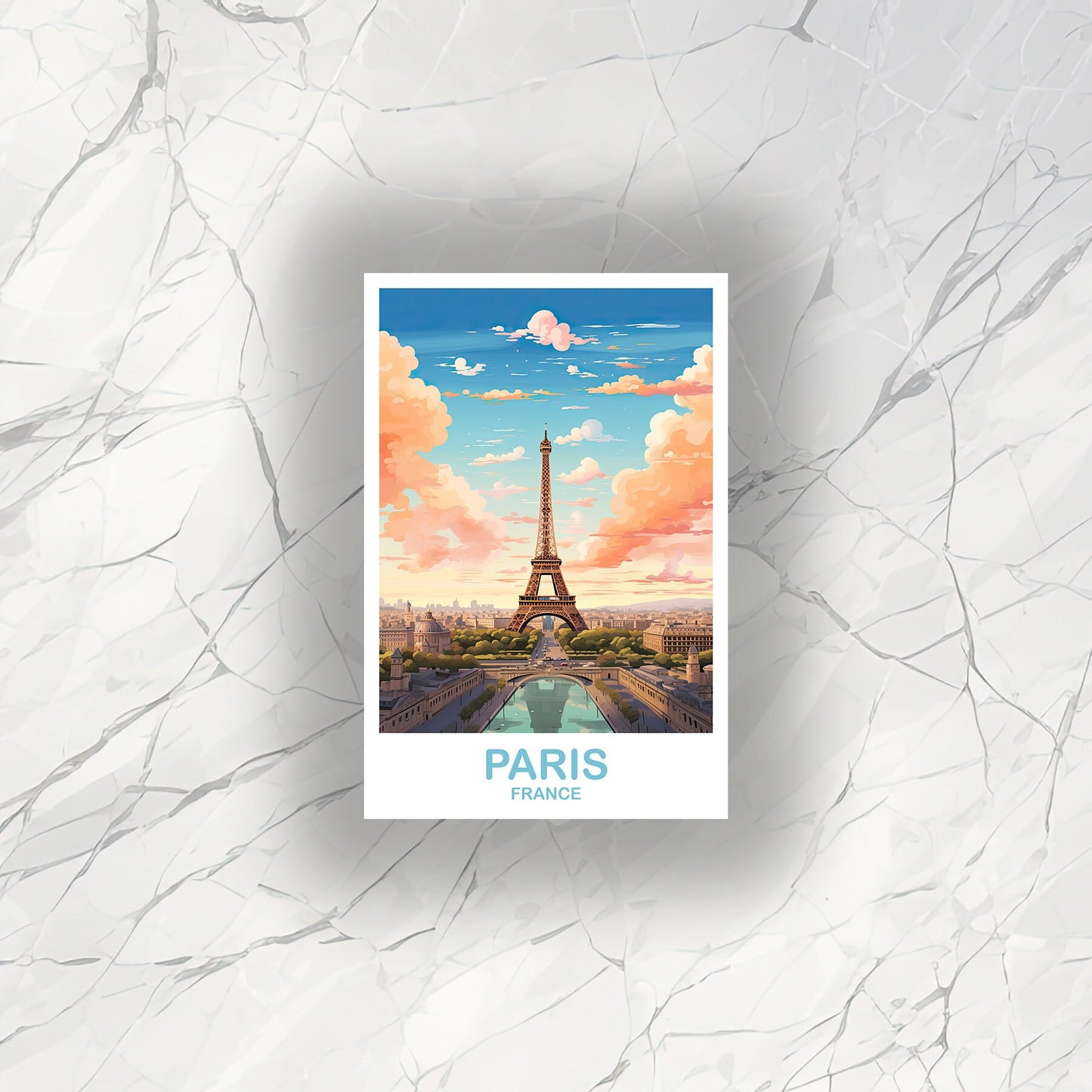 Paris Travel Sticker Art, Paris Skyline, Paris Sticker, Paris France sticker, Eiffel Tower Art, City Skyline Sunset Sticker | T2EU_FRPA1_S