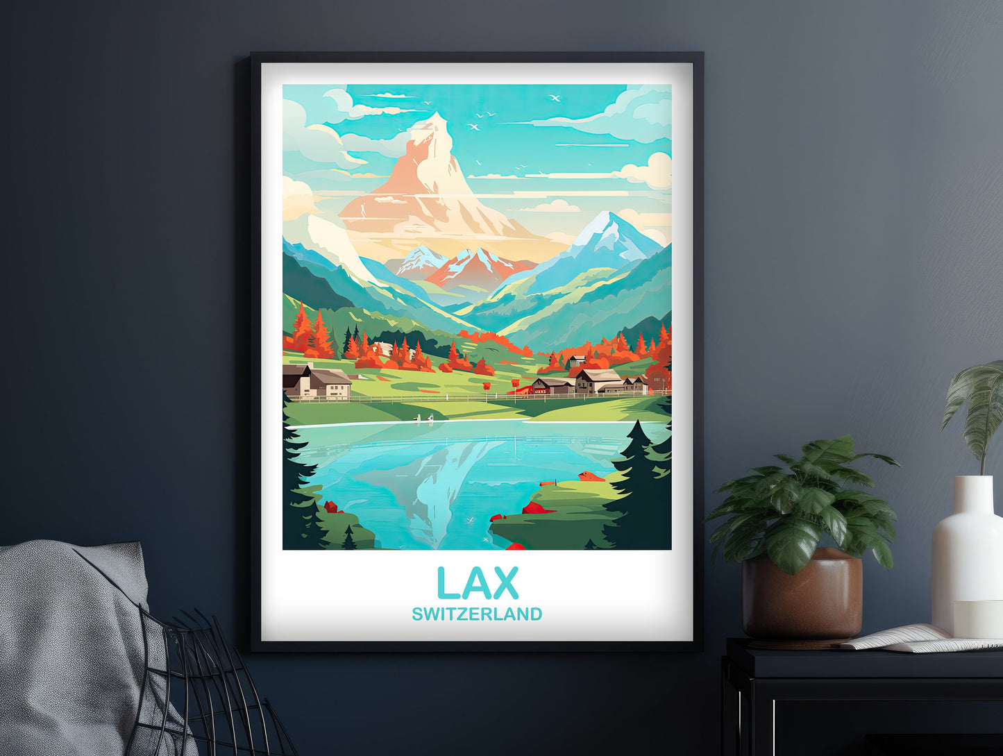 LAX Switzerland Travel Poster Wall Art, LAX Switzerland Wall Art, Switzerland Wall Art Poster, City Skyline Sunset Wall Art | T2EU_SWLA1