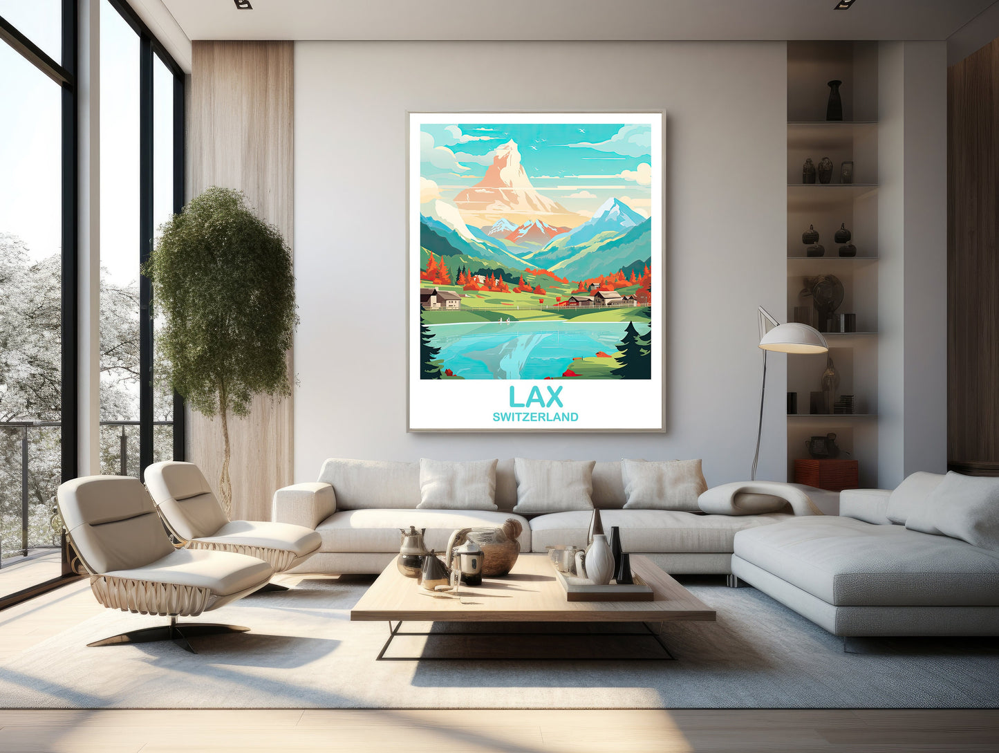 LAX Switzerland Travel Poster Wall Art, LAX Switzerland Wall Art, Switzerland Wall Art Poster, City Skyline Sunset Wall Art | T2EU_SWLA1