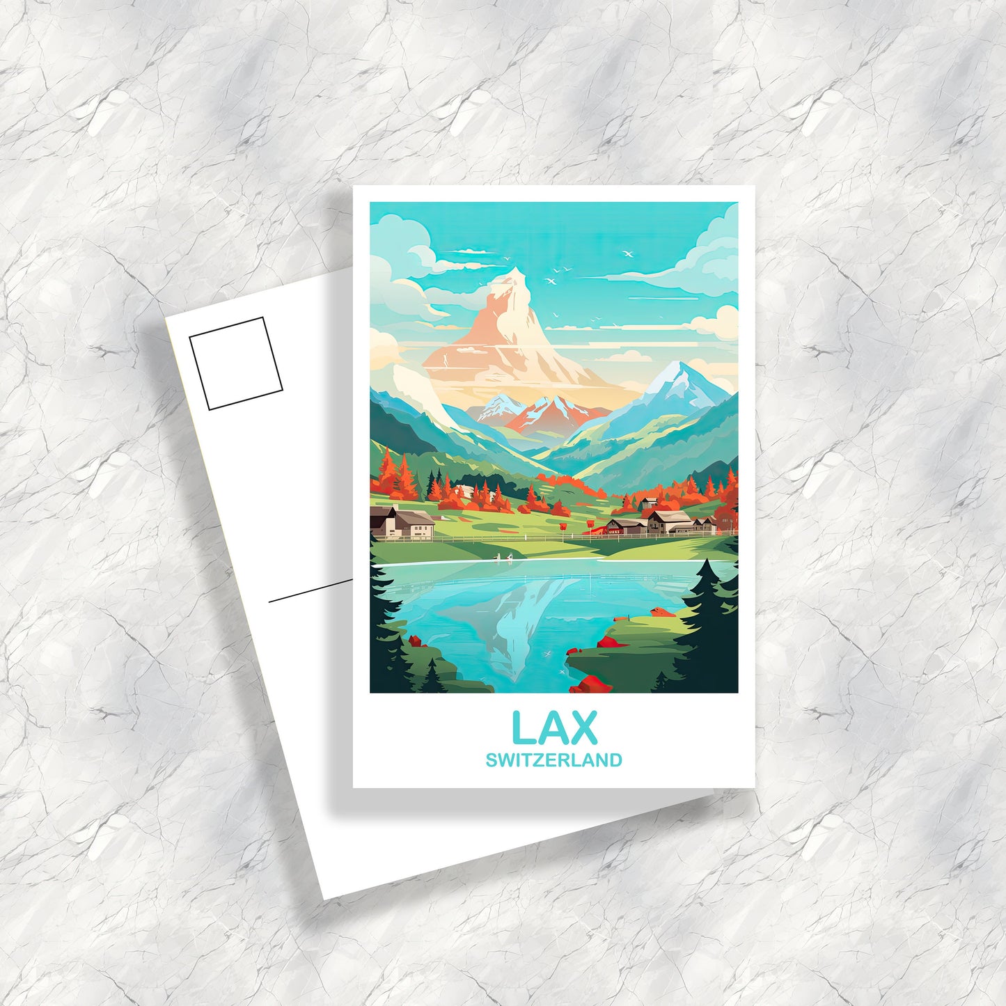 LAX Switzerland Postcard Art, LAX Switzerland Art, Switzerland Art Postcard, Travel Postcard, LAX Postcard | T2EU_SWLA1_P