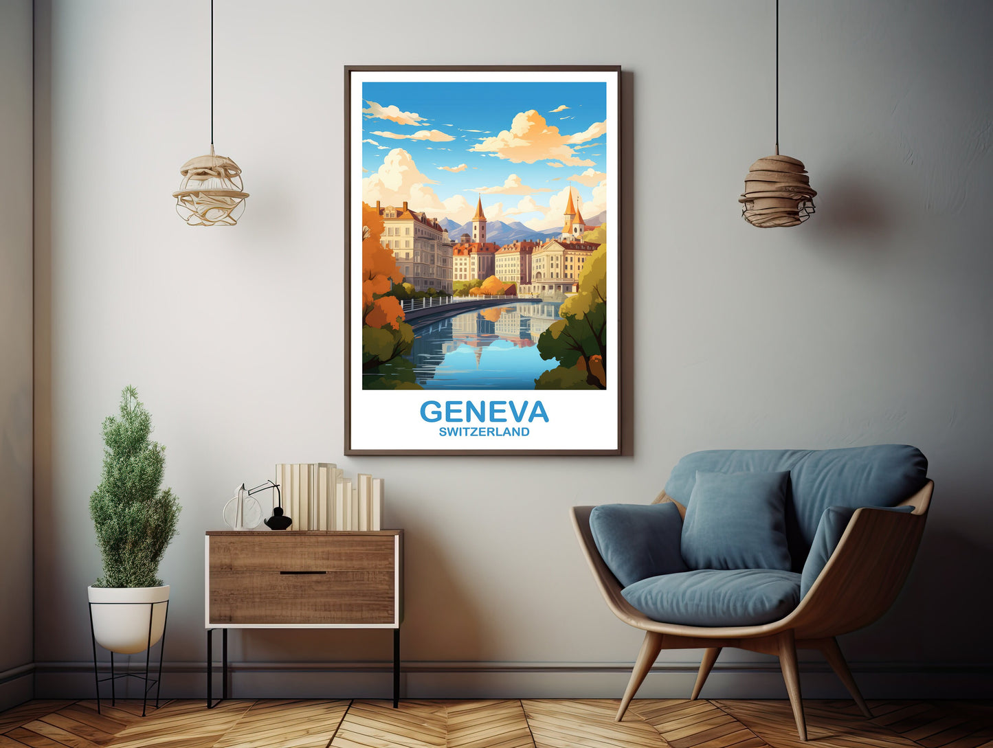 Geneva Travel Wall Art, Geneva Switzerland Wall Art, Switzerland Wall Art Poster, City Skyline Sunset Wall Art | T2EU_SWGE1