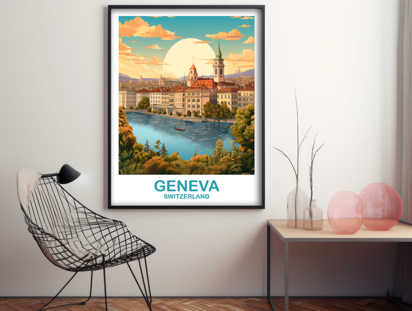 Geneva Travel Wall Art, Geneva Switzerland Wall Art, Switzerland Wall Art Poster, City Skyline Sunset Wall Art | T2EU_SWGE2