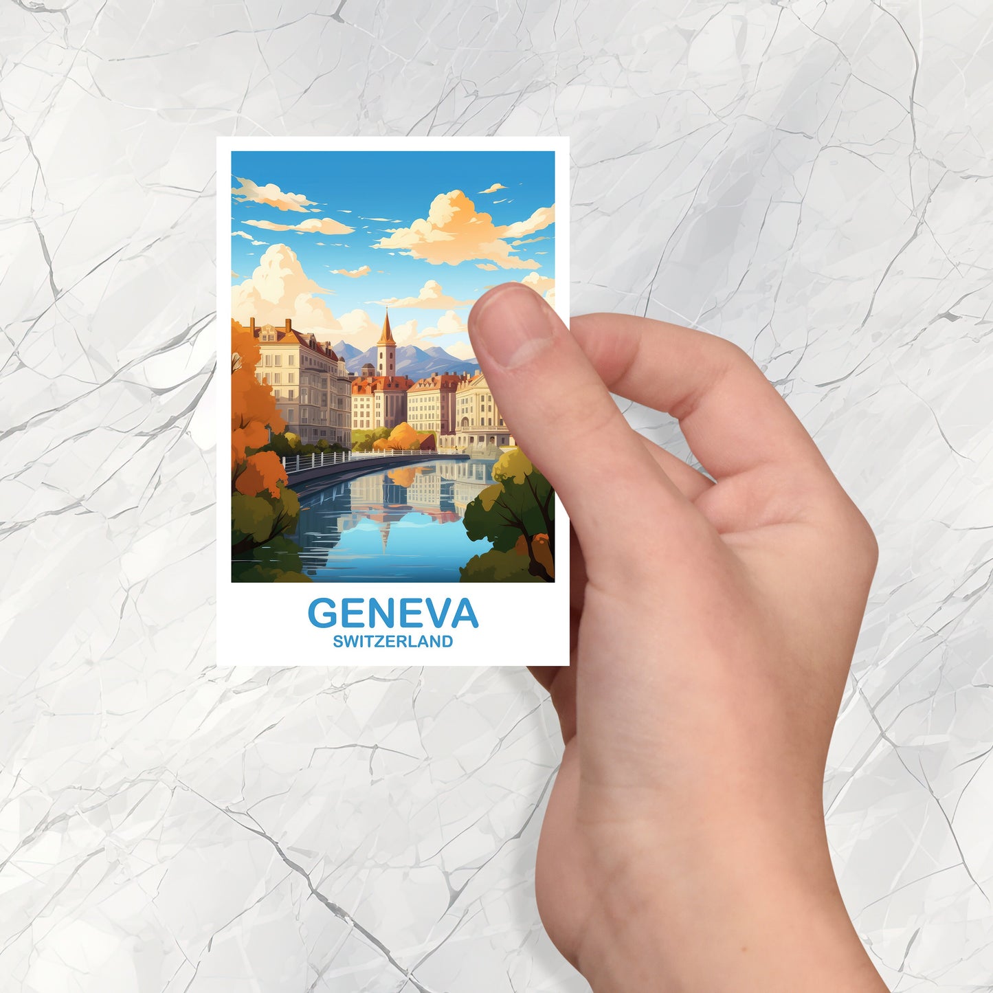 Geneva Travel Sticker Art, Geneva Switzerland Art Sticker, Switzerland Art Sticker, City Skyline Sunset Art | T2EU_SWGE1_S