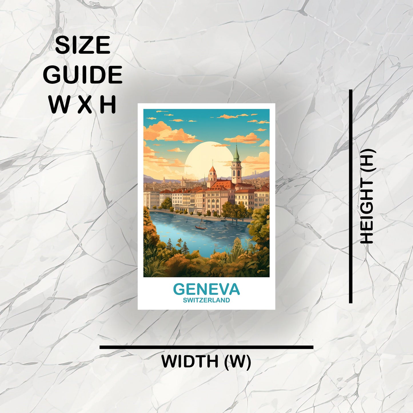 Geneva Travel Sticker Art, Geneva Switzerland Art Sticker, Switzerland Art Sticker, City Skyline Sunset Art | T2EU_SWGE2_S