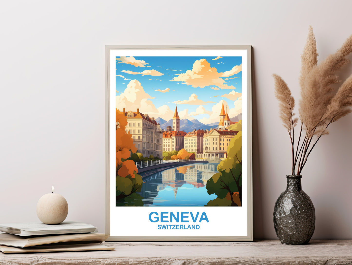 Geneva Travel Wall Art, Digital Geneva Switzerland Wall Art, Printable Switzerland Wall Art, City Skyline Sunset Wall Art | DT2EU_SWGE1