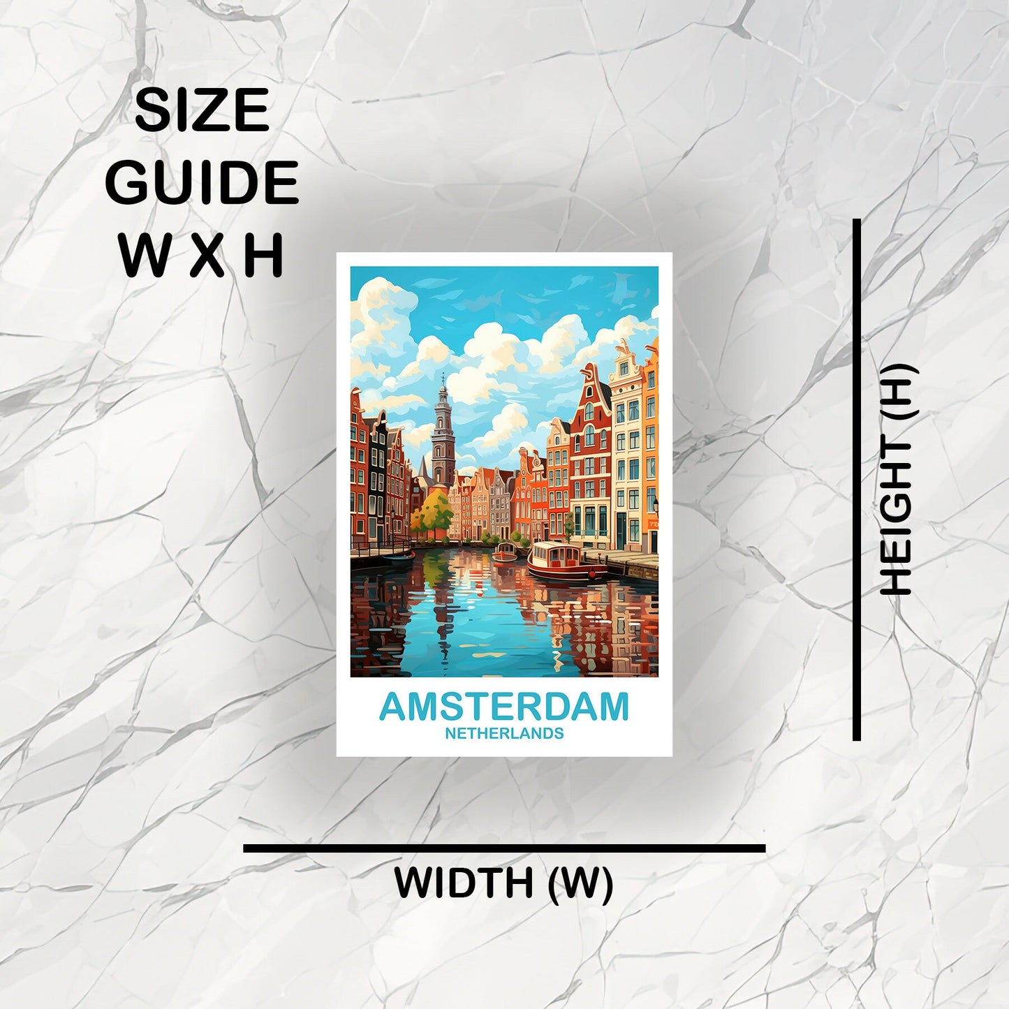 Amsterdam Travel Sticker Art, Netherlands Travel Art, Amsterdam Art Sticker, City Skyline Sunset Art | T2EU_NEAM1_S