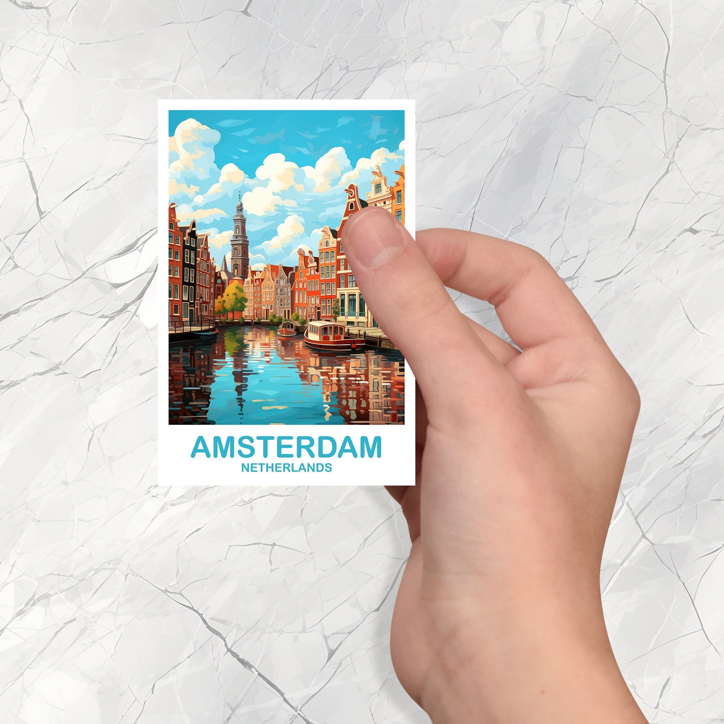 Amsterdam Travel Sticker Art, Netherlands Travel Art, Amsterdam Art Sticker, City Skyline Sunset Art | T2EU_NEAM1_S