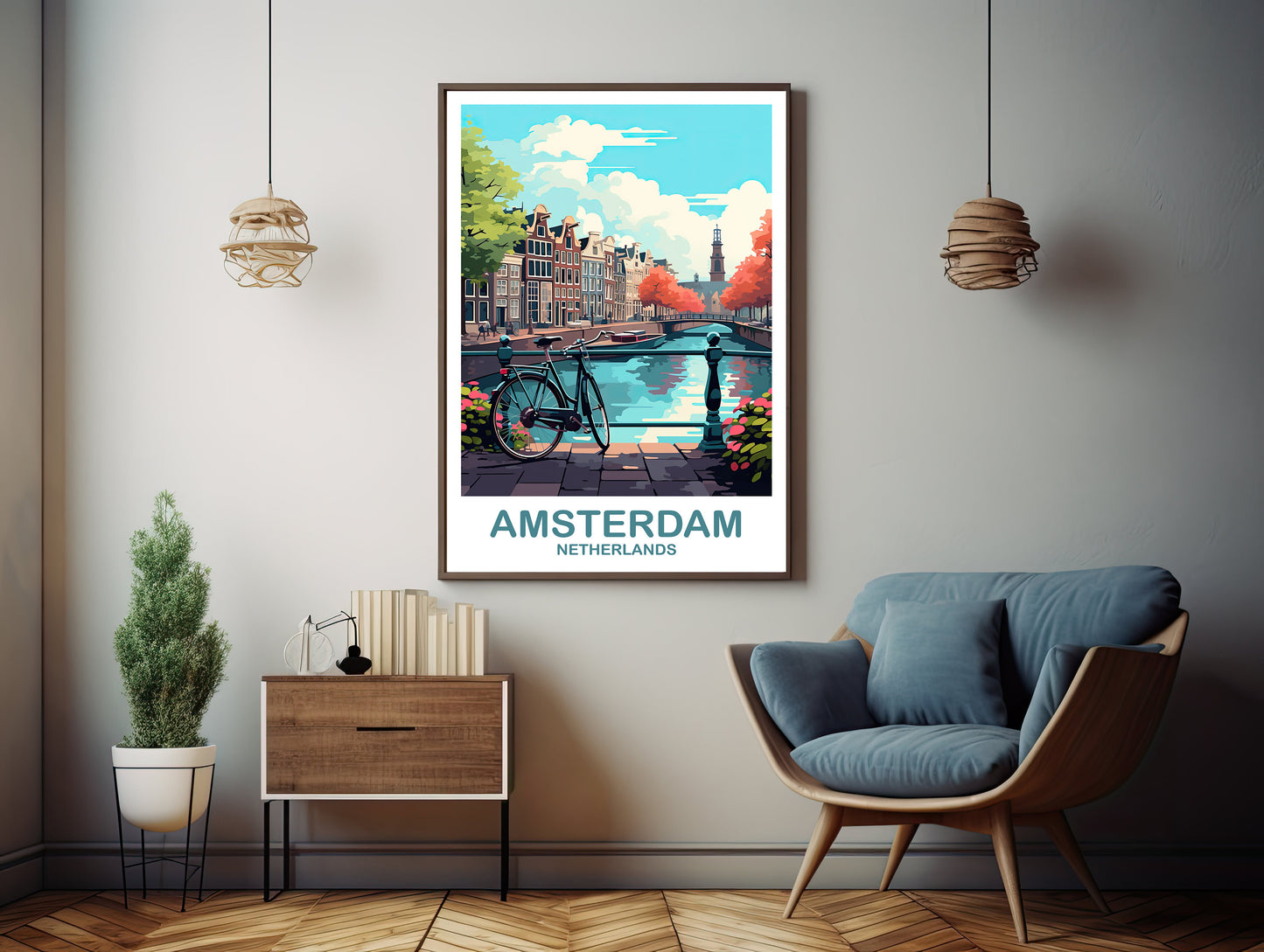 Amsterdam Travel Wall Art, Digital Netherlands Wall Art, Printable Amsterdam Wall Art Poster, City Skyline Sunset Wall Art | DT2EU_NEAM2