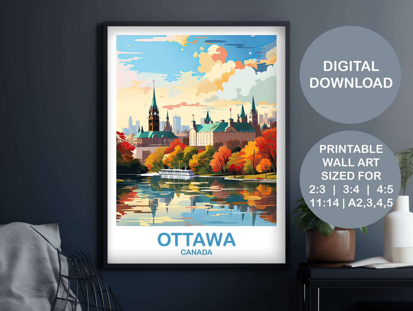 Ottawa Travel Wall Print, Digital Ontario Travel Wall Art, Printable Ottawa Wall Art Poster, Canadian Parliament Hill | DT2NA_ONOT1