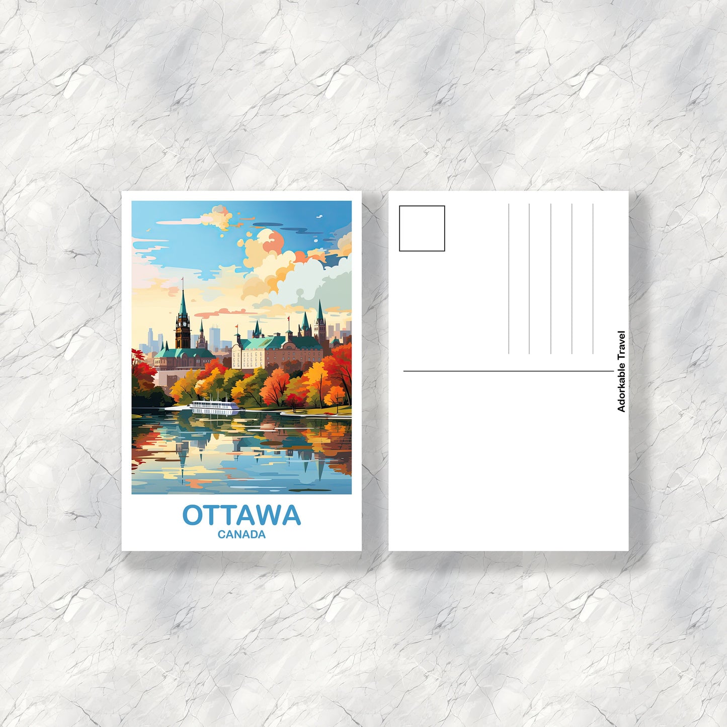 Ottawa Travel Postcard, Ontario Travel Art, Ottawa Art Postcard, City Skyline Wall Art, Canadian Parliament Hill | T2NA_ONOT1_P