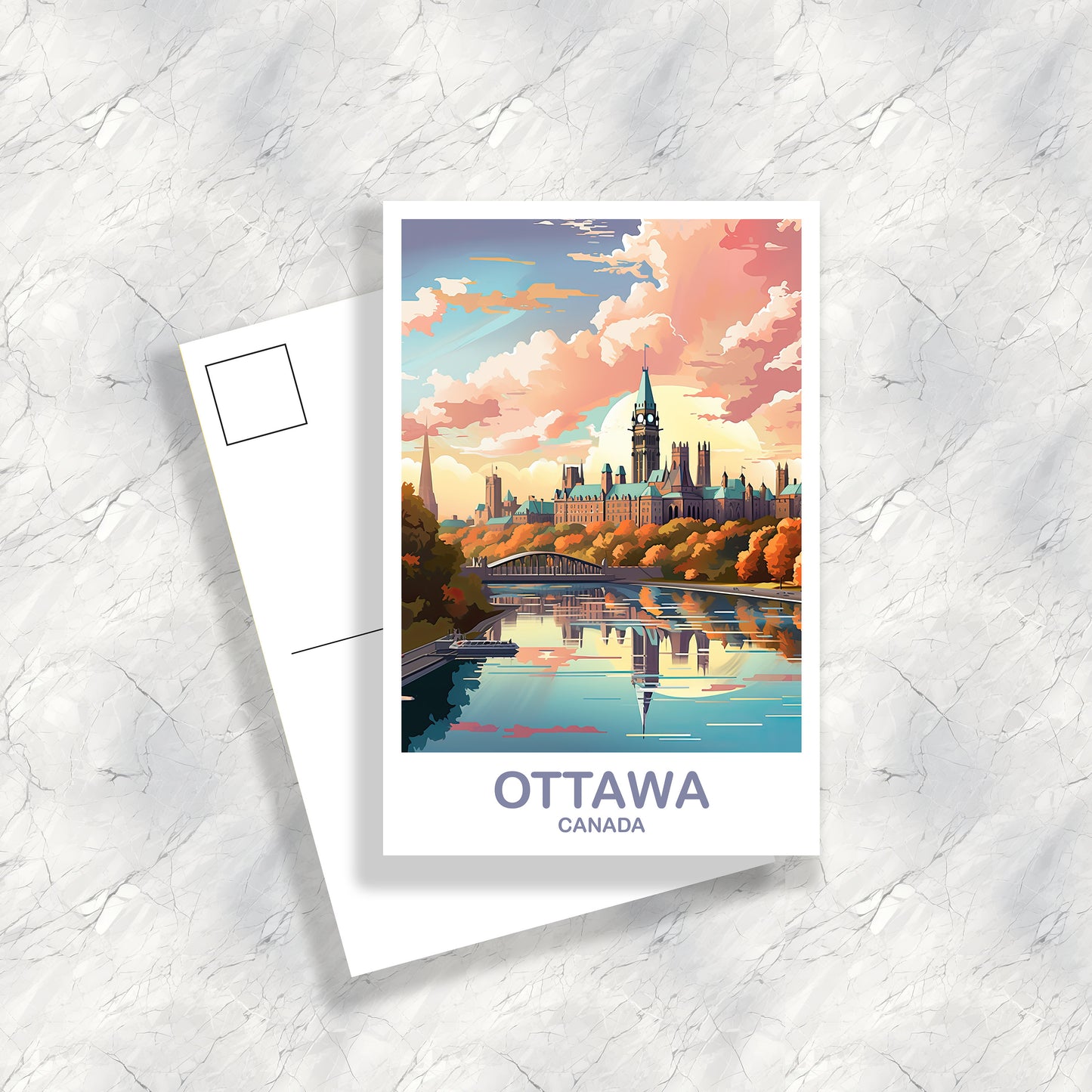 Ottawa Travel Postcard, Ontario Travel Art, Ottawa Art Postcard, City Skyline Wall Art, Canadian Parliament Hill | T2NA_ONOT2_P