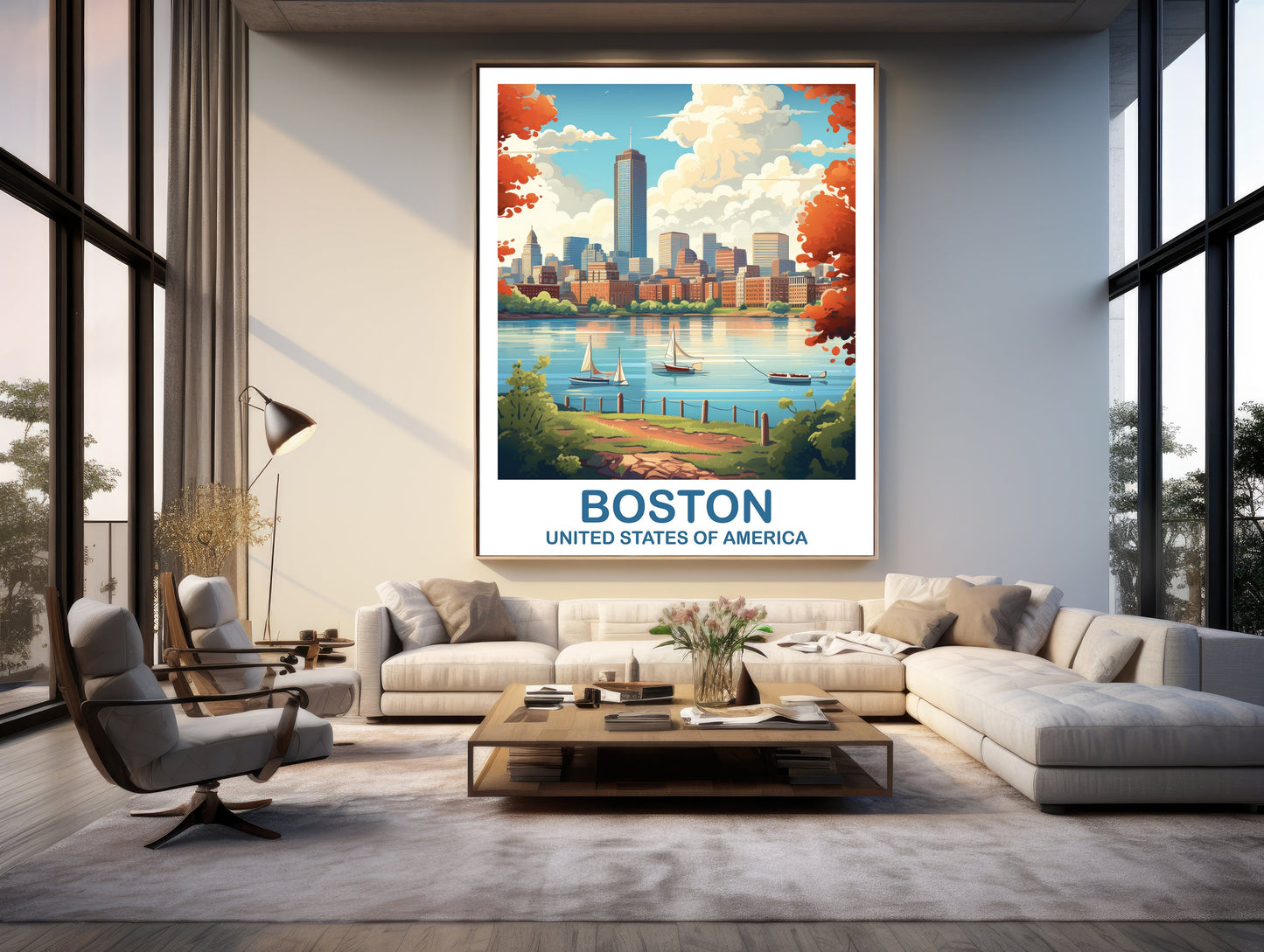 Boston Massachusetts Travel Print, Boston Wall Art Poster, City Skyline Wall Art, Boston Travel Art, Boston Travel Poster | T2NA_MABO2