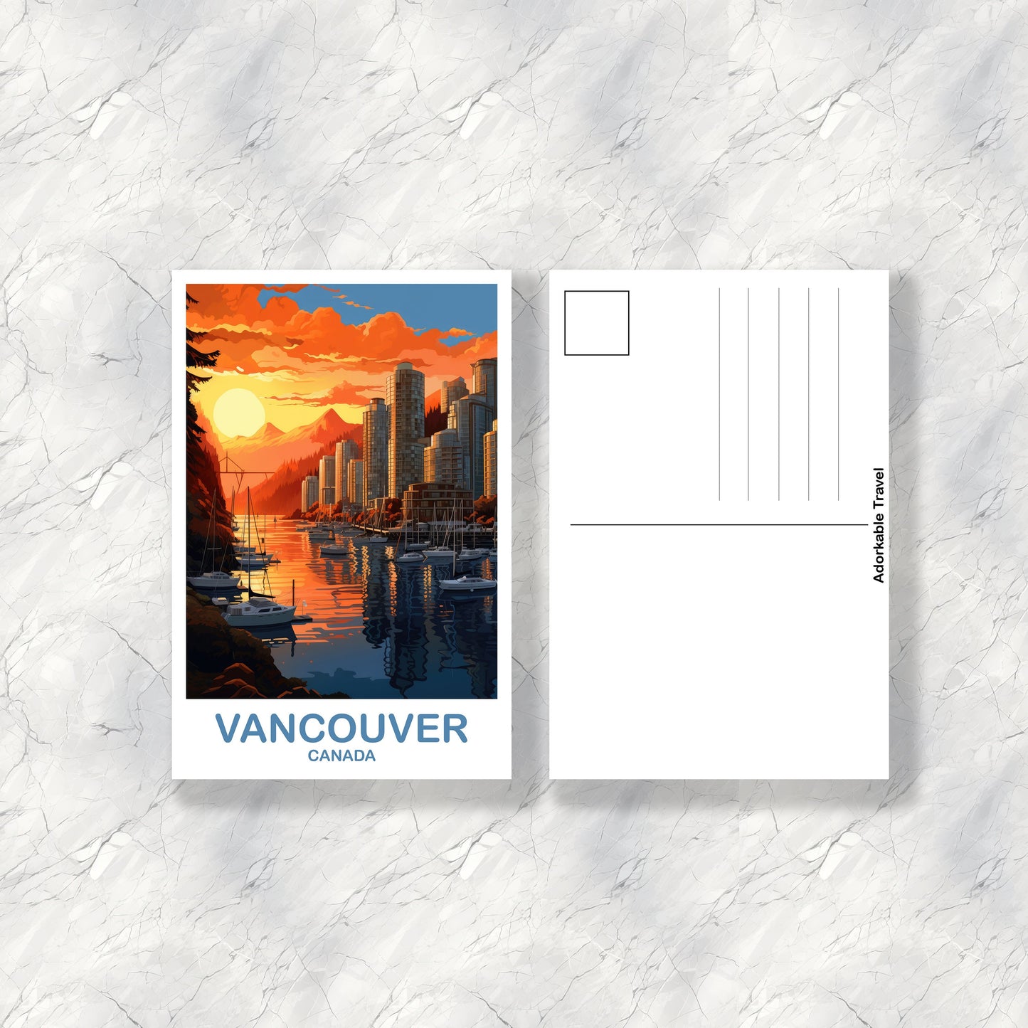 Vancouver BC Travel Postcard, British Columbia Art Postcard , Vancover Travel Postcard, Travel Art, Vancouver Travel Art | T2NA_BCVA3_P