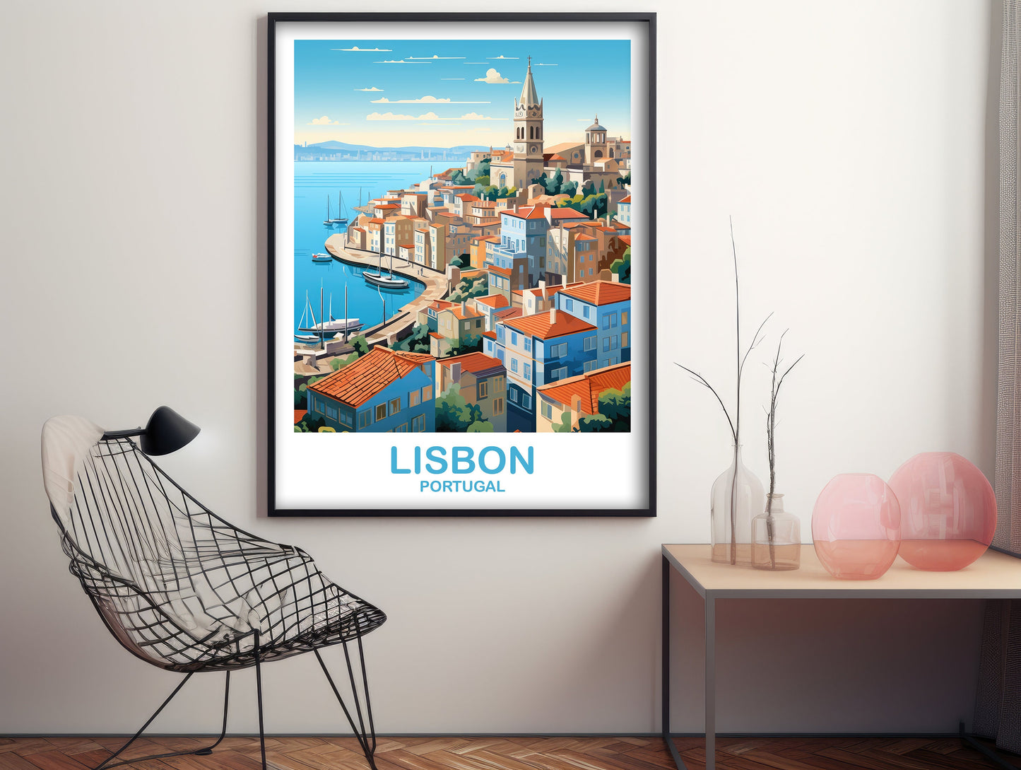 Lisbon Travel Wall Art, Portugal Travel Art, Lisbon Wall Art Poster, Europe Travel Art Poster City Skyline Sunset Wall Art | T2EU_POLI2