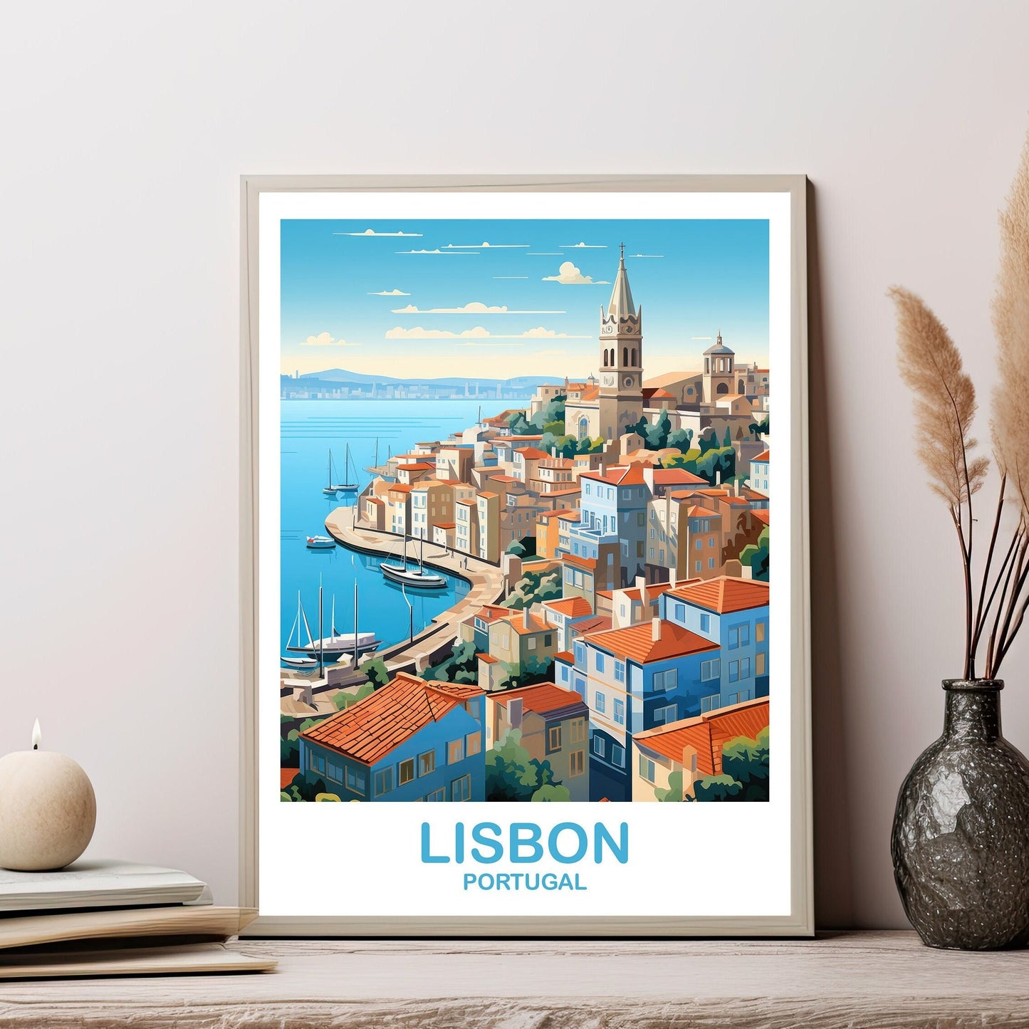 Lisbon Travel Wall Art, Portugal Travel Art, Lisbon Wall Art Poster, Europe Travel Art Poster City Skyline Sunset Wall Art | T2EU_POLI2