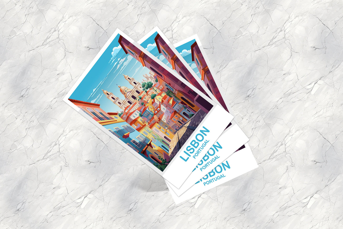 Lisbon Travel Postcard Art, Portugal Travel Art, Lisbon Art Postcard, Europe Travel Art, City Skyline Sunset Wall Art | T2EU_POLI1_P